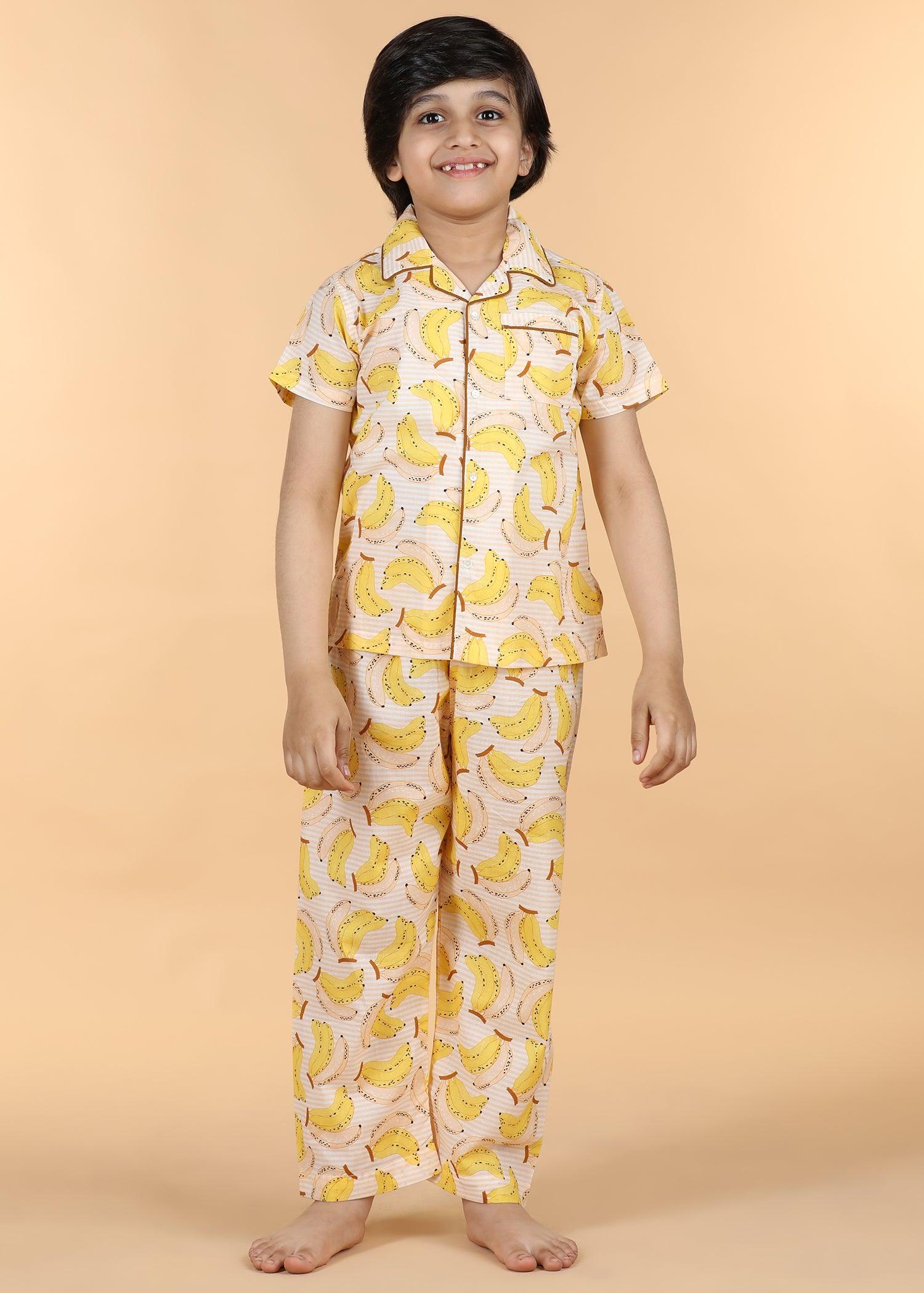 Banana Yellow Half Sleeves Cotton Unisex Nightsuit (1-12 Yrs) Ratan Texprocess Pvt. Ltd