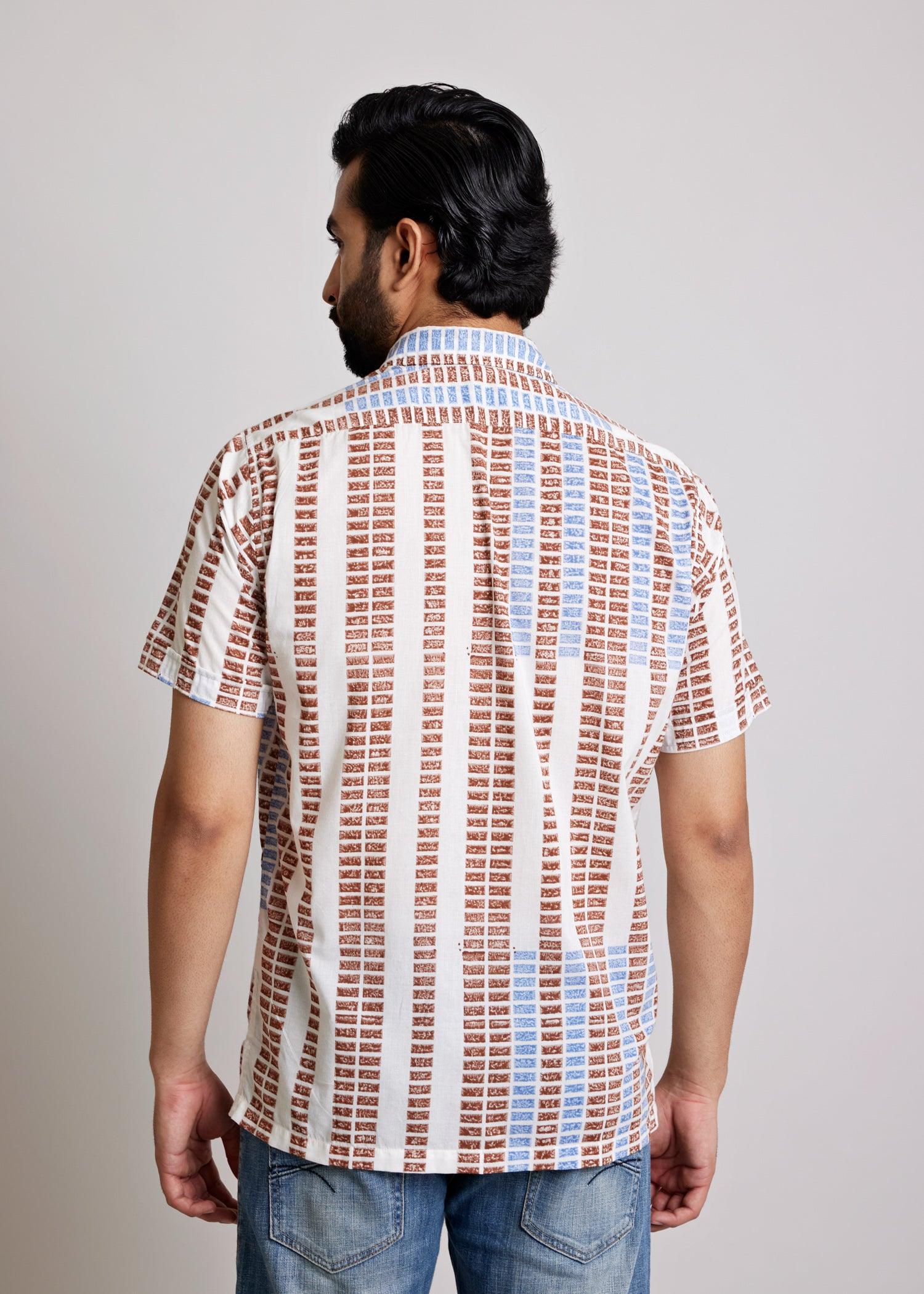 Blue & Brown Regular Cotton Half Sleeve Shirt Ratan Texprocess Pvt. Ltd