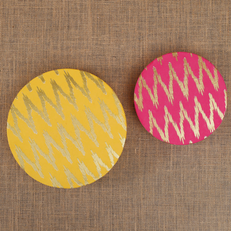 Ikat Yellow & Pink Round Box Set of 2