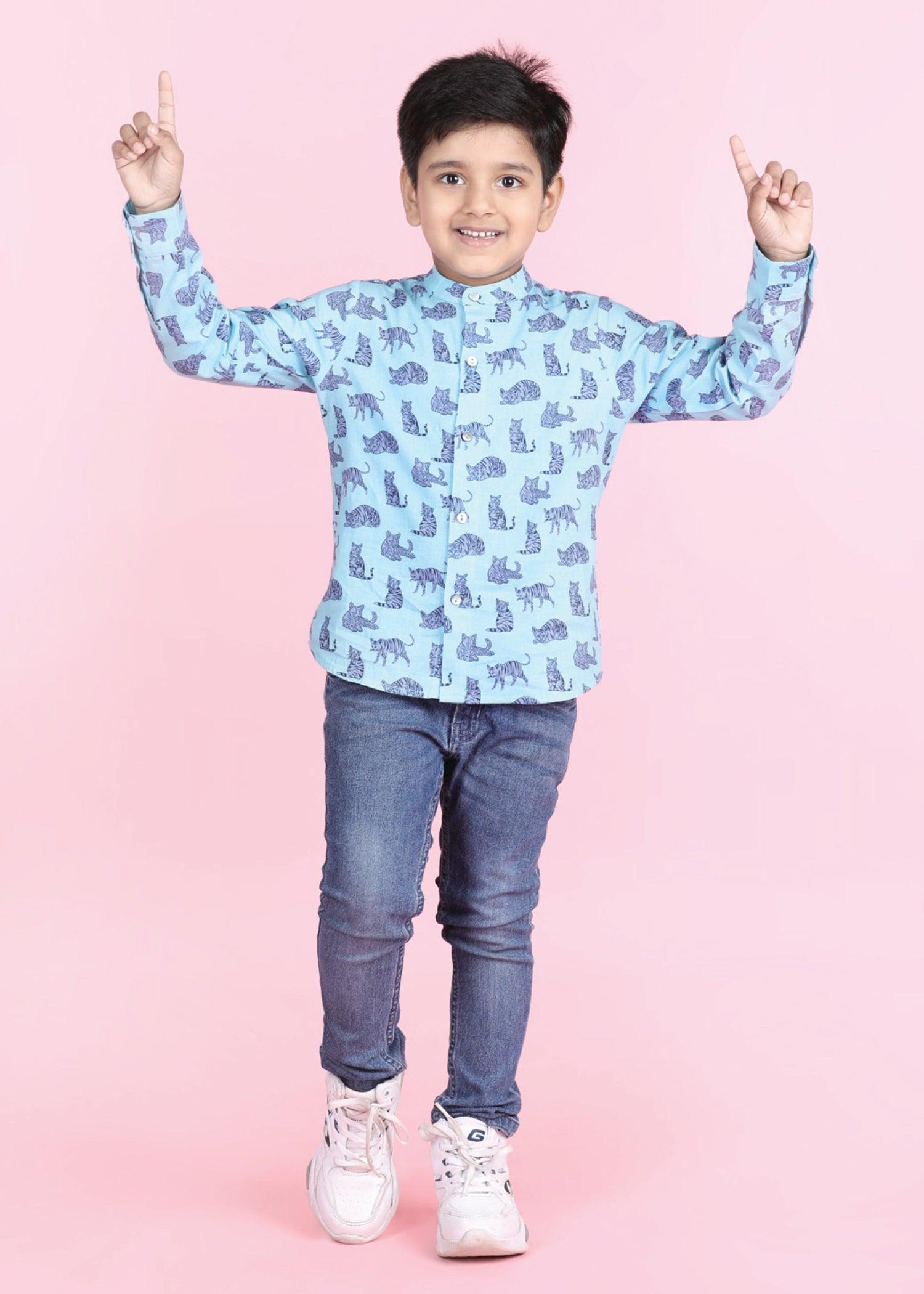 Cat Aqua Cotton Full Sleeves Shirt  Boy (6 Months -12 Years) Ratan Texprocess Pvt. Ltd