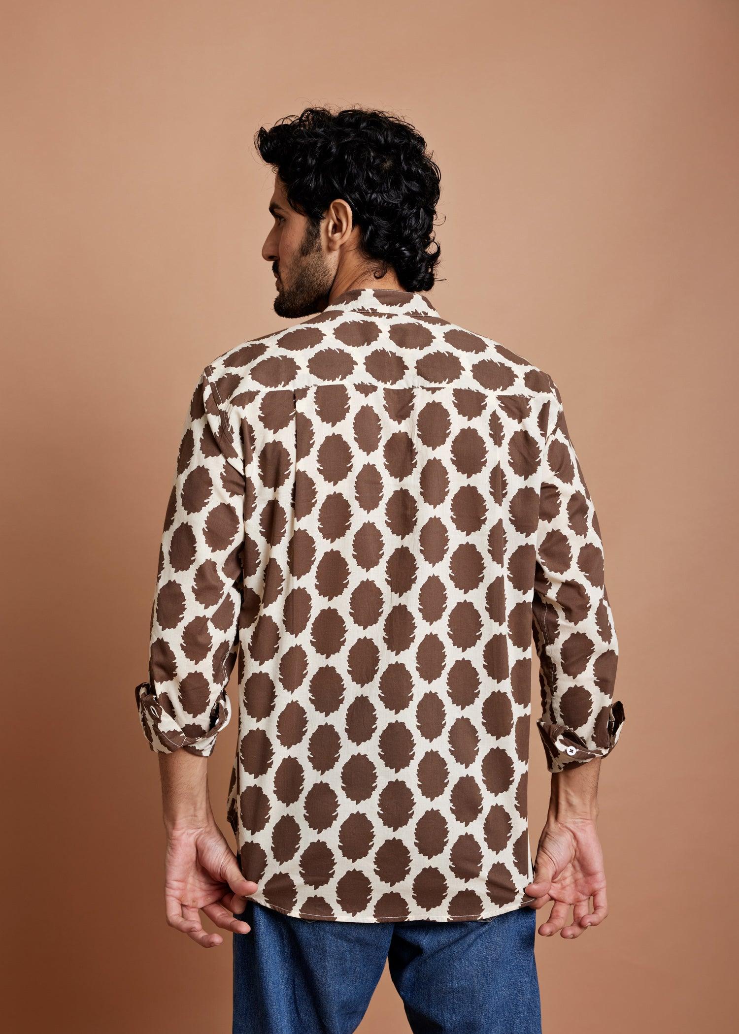 Cream & Brown Regular Cotton Full Sleeve Shirt Ratan Texprocess Pvt. Ltd