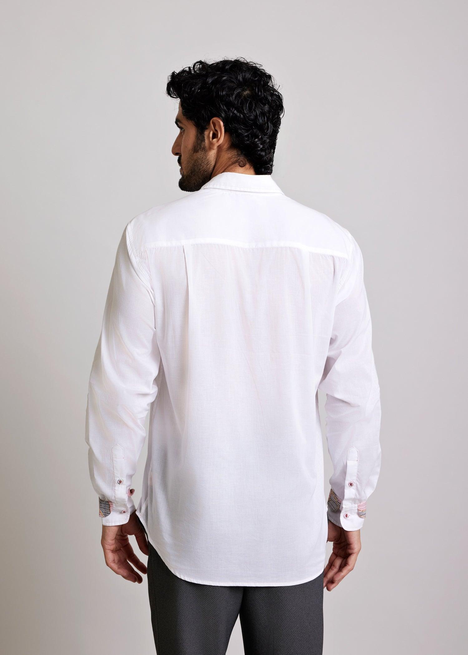 White Regular Cotton Hazel Stripes Print Full Sleeve Shirt Ratan Texprocess Pvt. Ltd