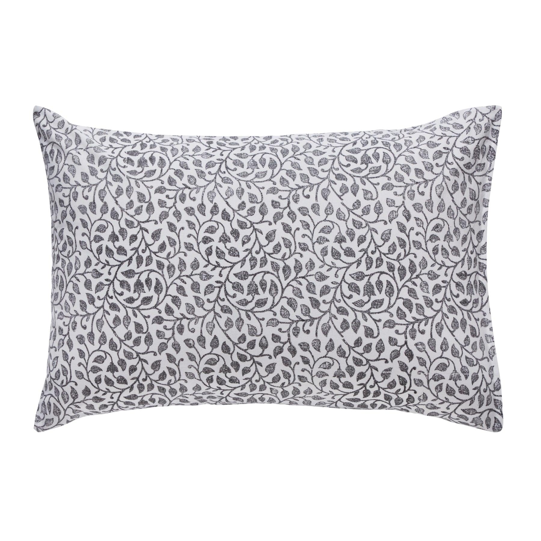 Leaf Trellis Beige & Charcoal Hand Block Print Cotton Pillow Cover Ratan Texprocess Pvt. Ltd