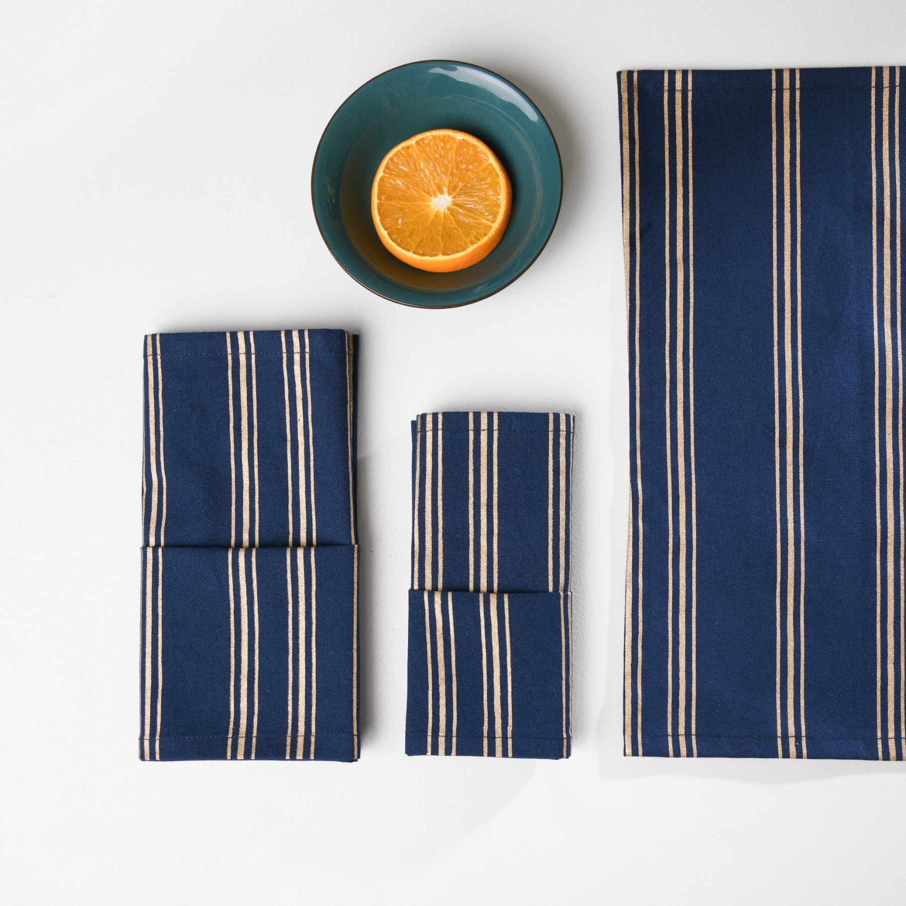 Linear Stripe Blue-Gold Napkin Set - 6 pieces Ratan Texprocess Pvt. Ltd