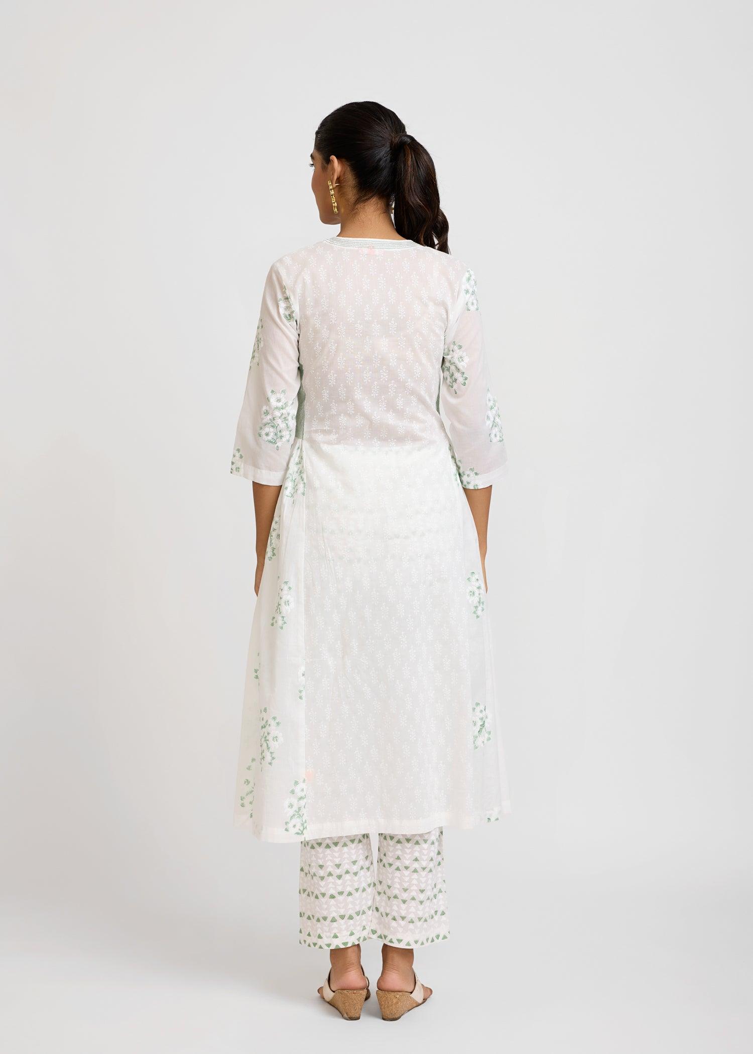 Zinnia White & Green Kurta Ratan Texprocess Pvt. Ltd