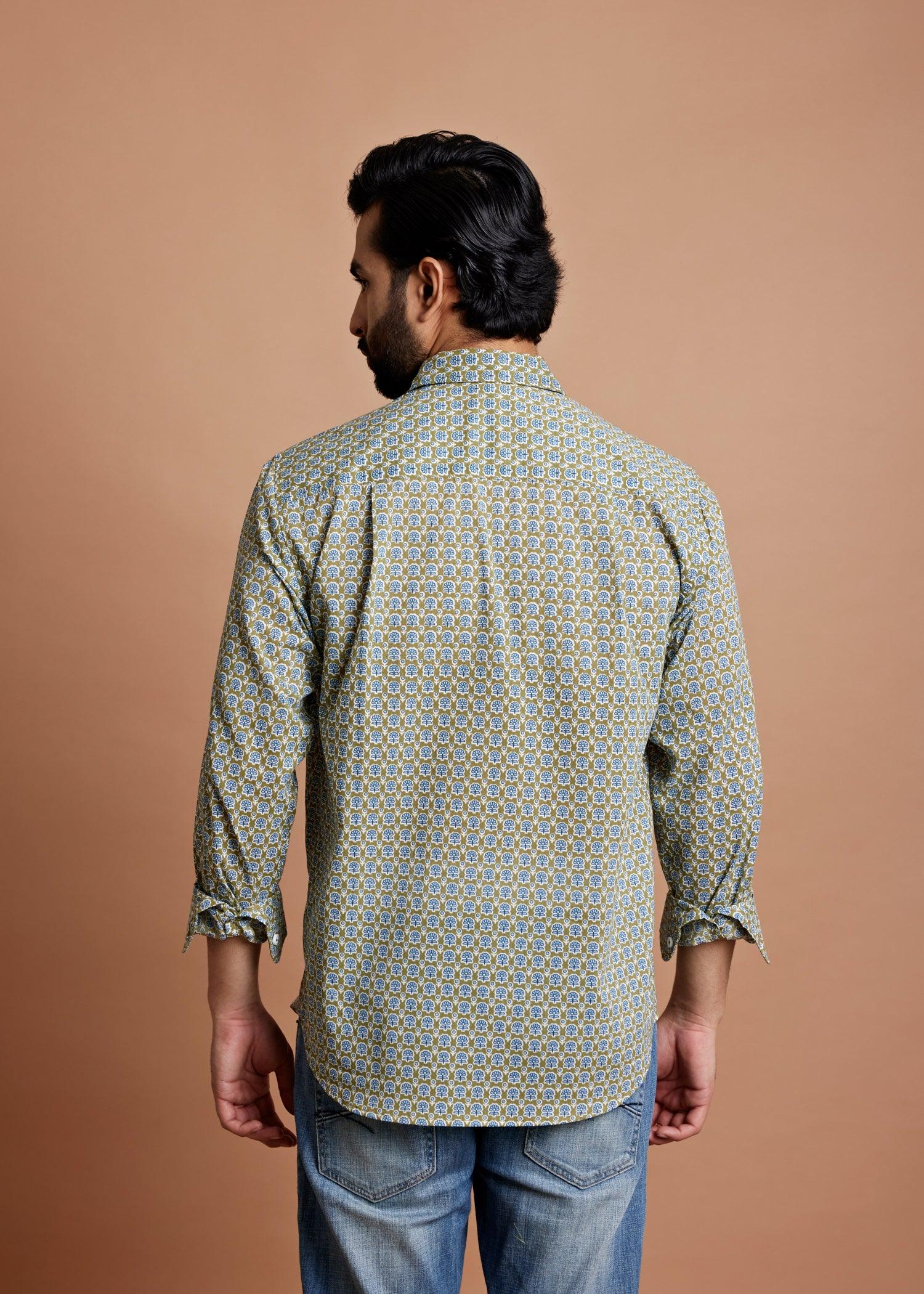 Meadow Green Regular Cotton Full Sleeve Shirt Ratan Texprocess Pvt. Ltd