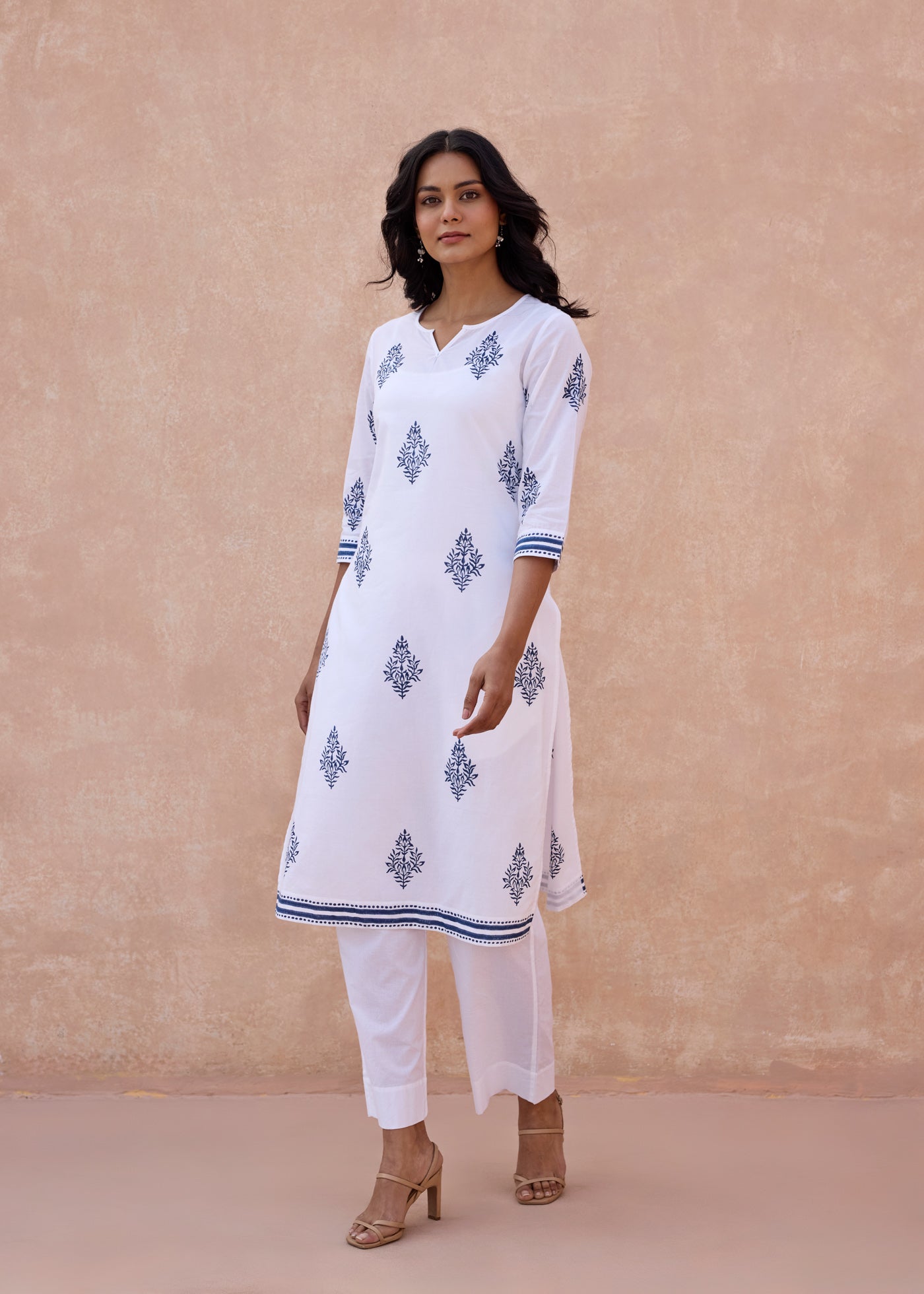 Printed Regular Kurta - White/Navy