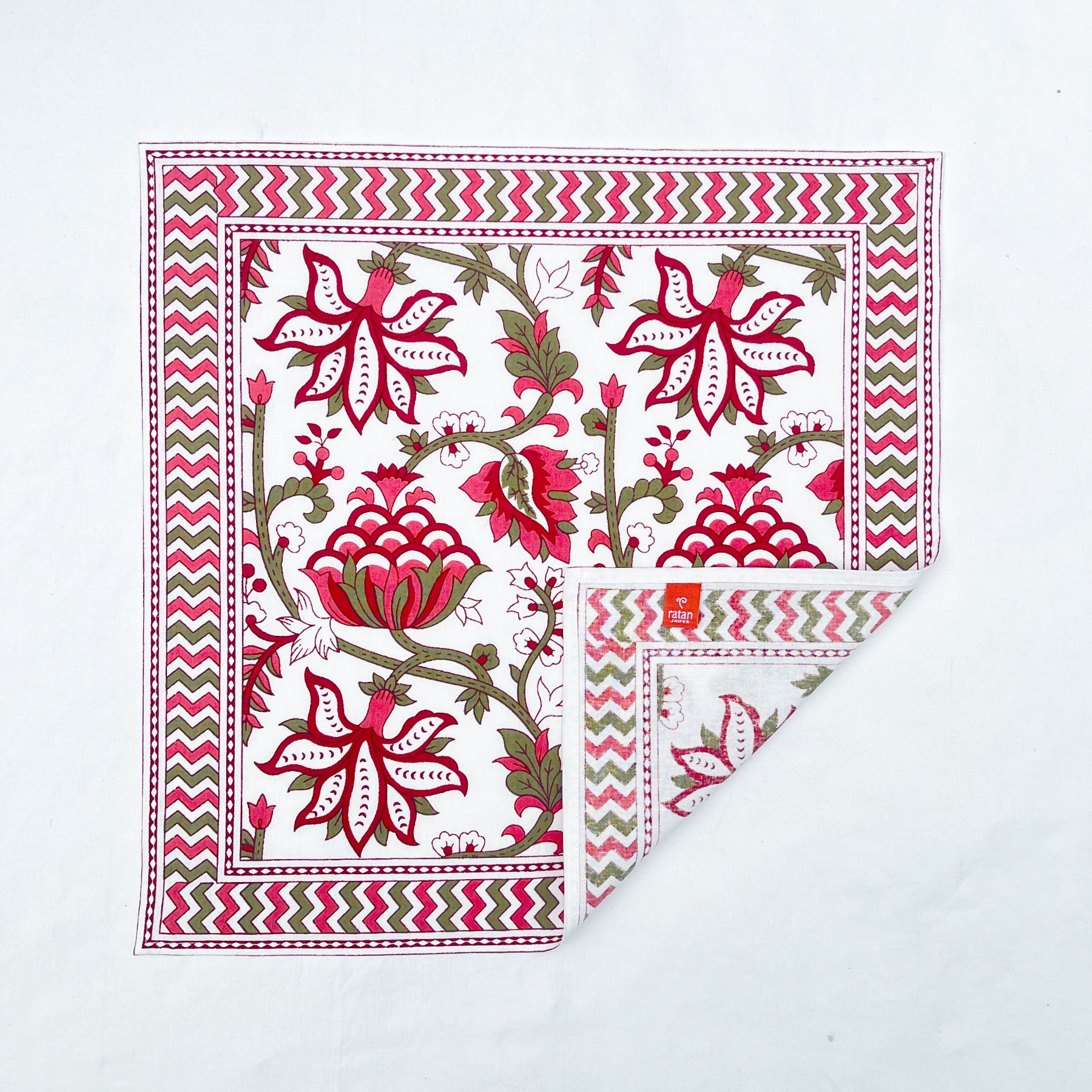 Red-Green Flower Napkin-Set of 6 Ratan Texprocess Pvt. Ltd