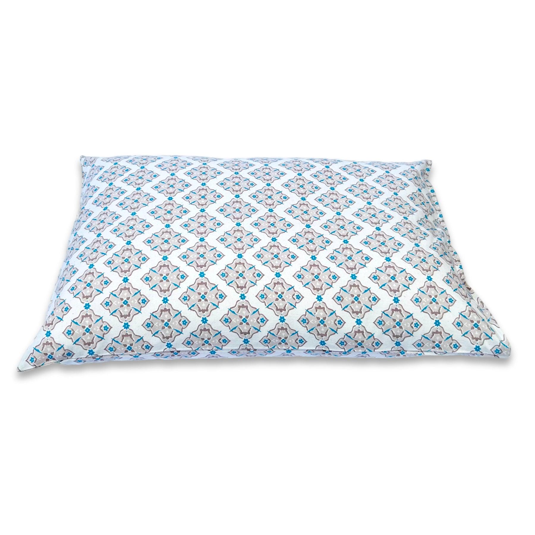 Uzbek Ikat Turquoise Brown Hand Block Printed Cotton Pillow Cover Ratan Texprocess Pvt. Ltd