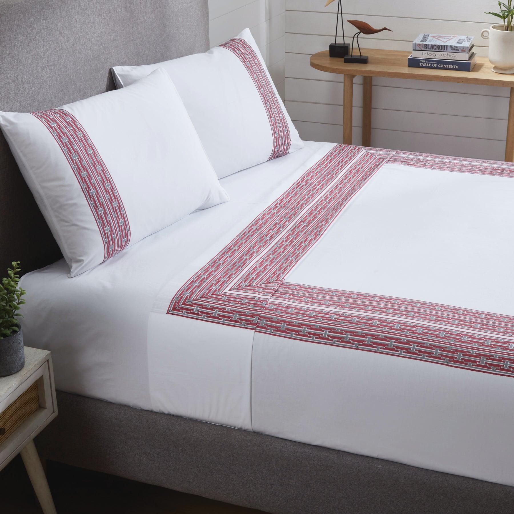 Geometric Quint Red & Grey Hand Block Printed Cotton Bedsheet with Pillow Covers Ratan Texprocess Pvt. Ltd