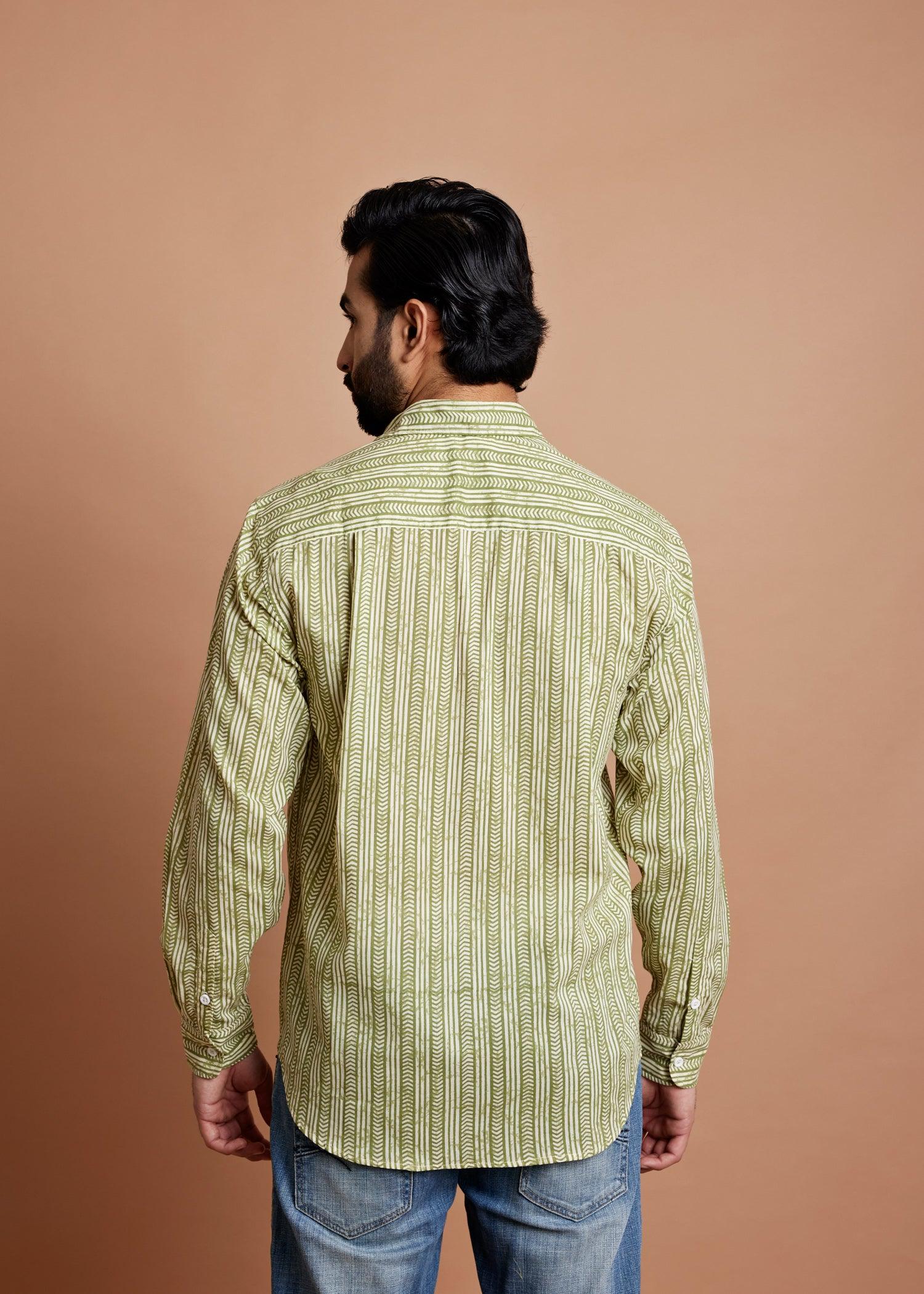 Meadow Green Regular Cotton Full Sleeve Shirt Ratan Texprocess Pvt. Ltd