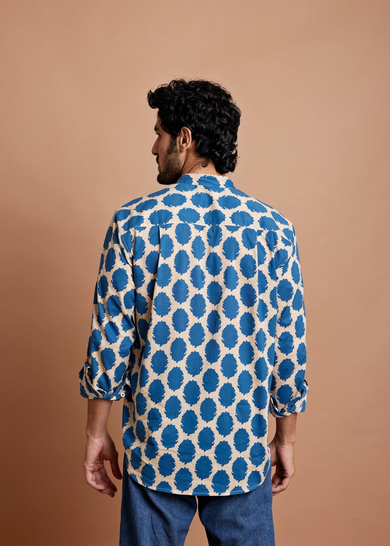 Cream & Blue Regular Cotton Full Sleeve Shirt Ratan Texprocess Pvt. Ltd