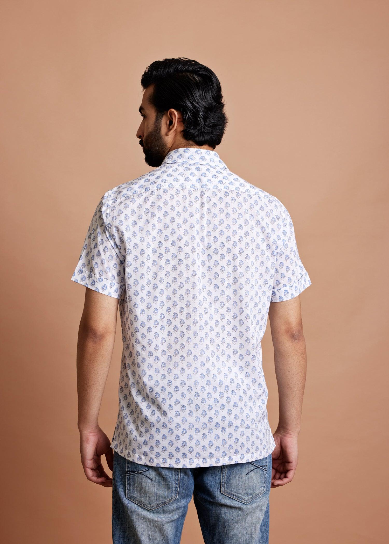 White & Moonlight Blue Regular Cotton Half Sleeve Shirt Ratan Texprocess Pvt. Ltd