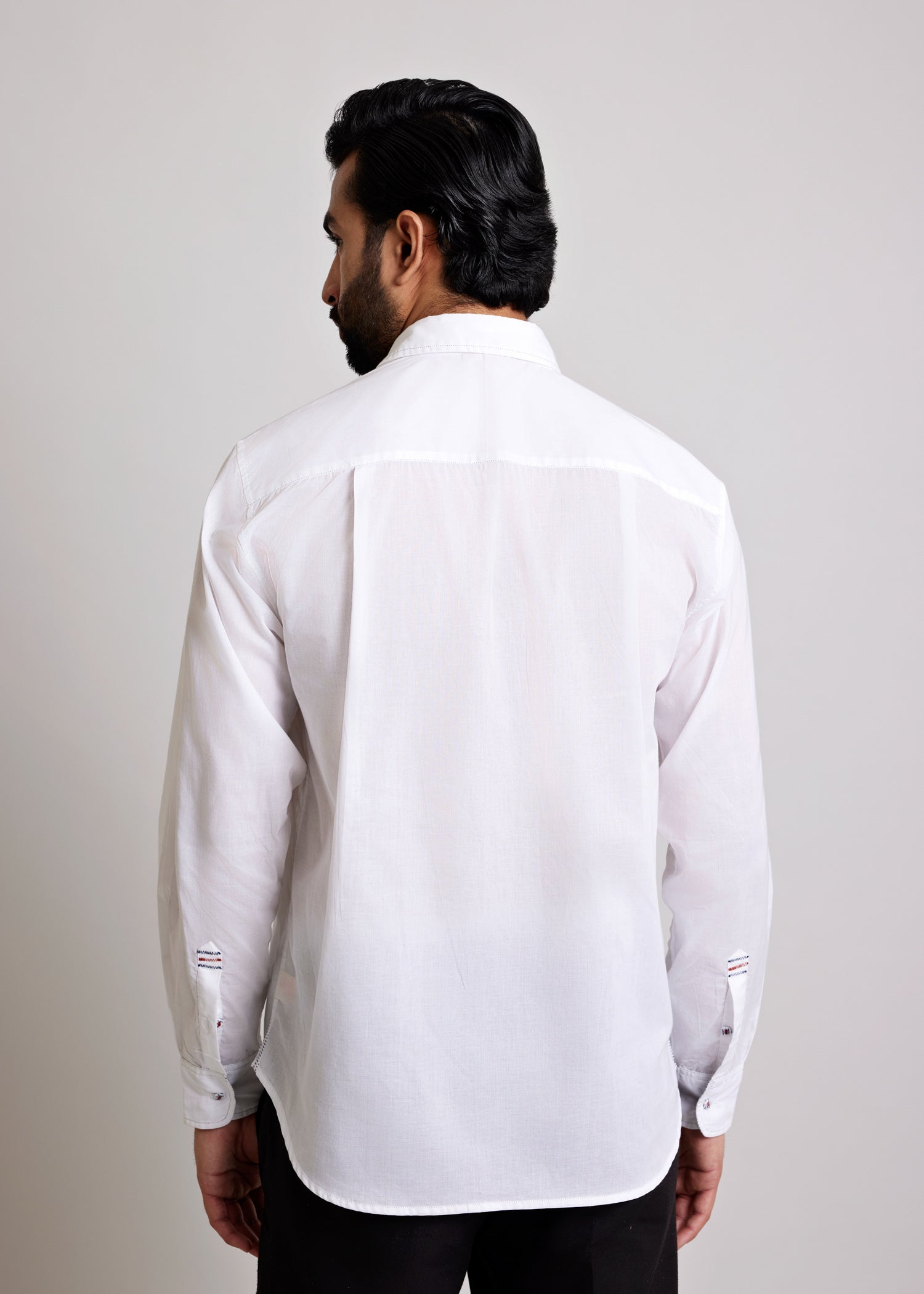 White Regular Cotton Dual Colour Dashes Full Sleeve Shirt Ratan Texprocess Pvt. Ltd