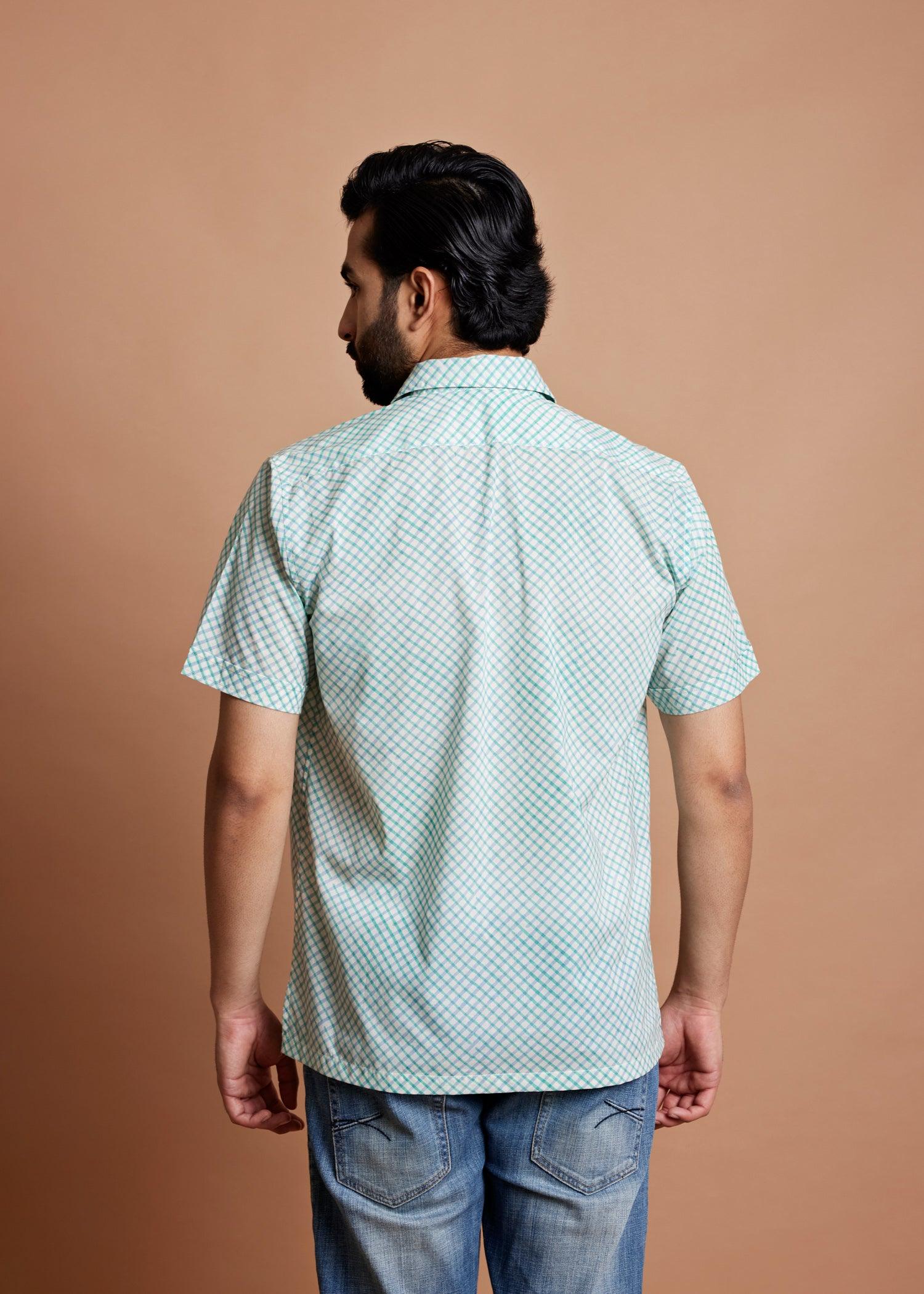 Crème Blue & Green Regular Cotton Half Sleeve Shirt Ratan Texprocess Pvt. Ltd