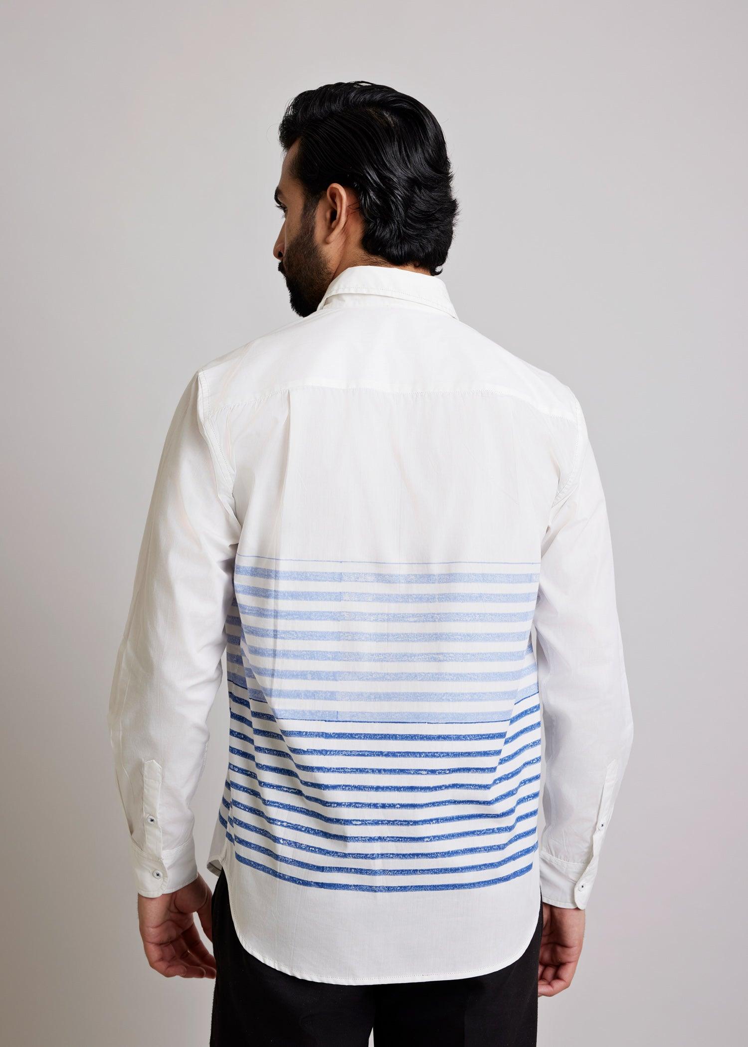 White & Blue Regular Cotton Full Sleeve Shirt Ratan Texprocess Pvt. Ltd