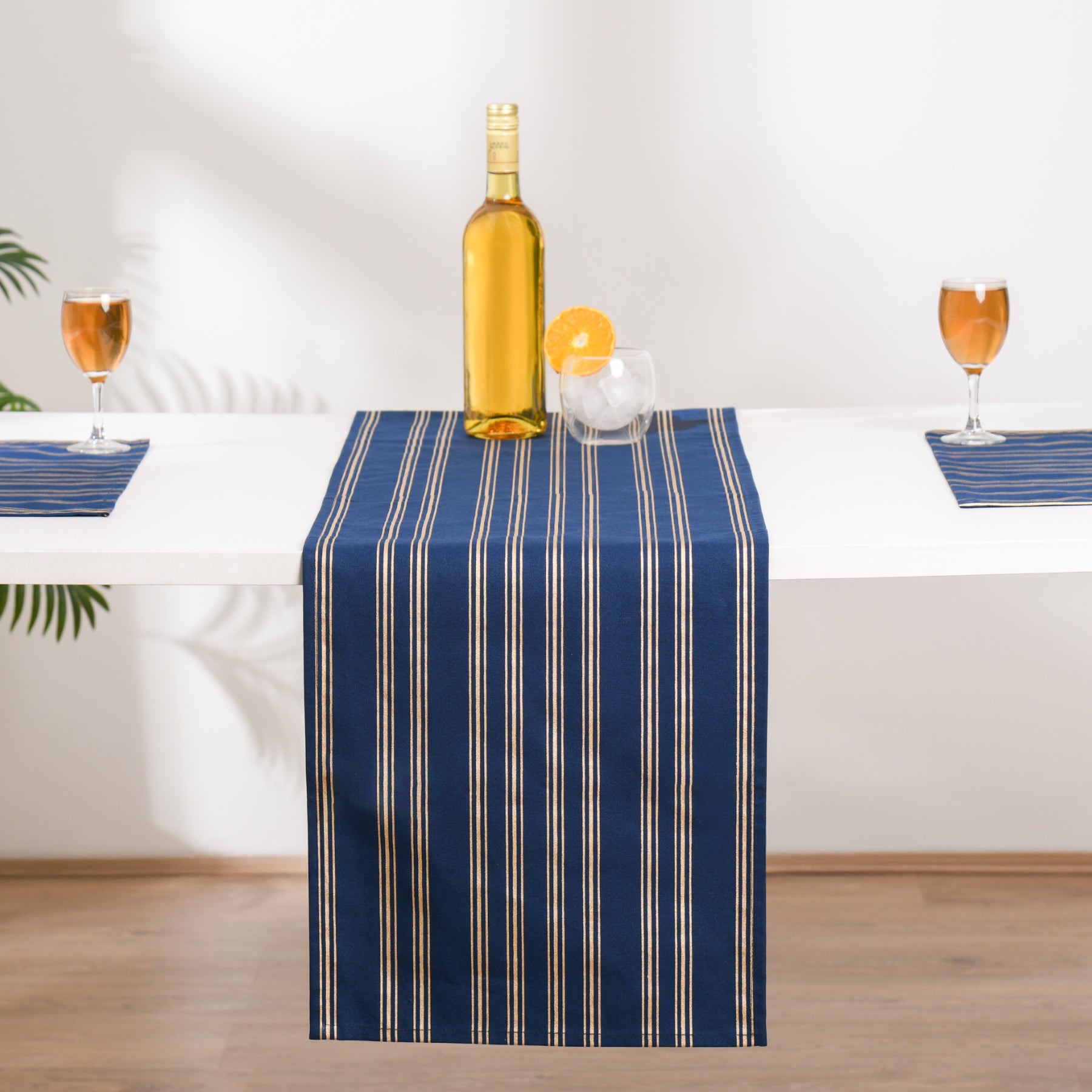 Linear Stripe Blue-Gold Runner Ratan Texprocess Pvt. Ltd