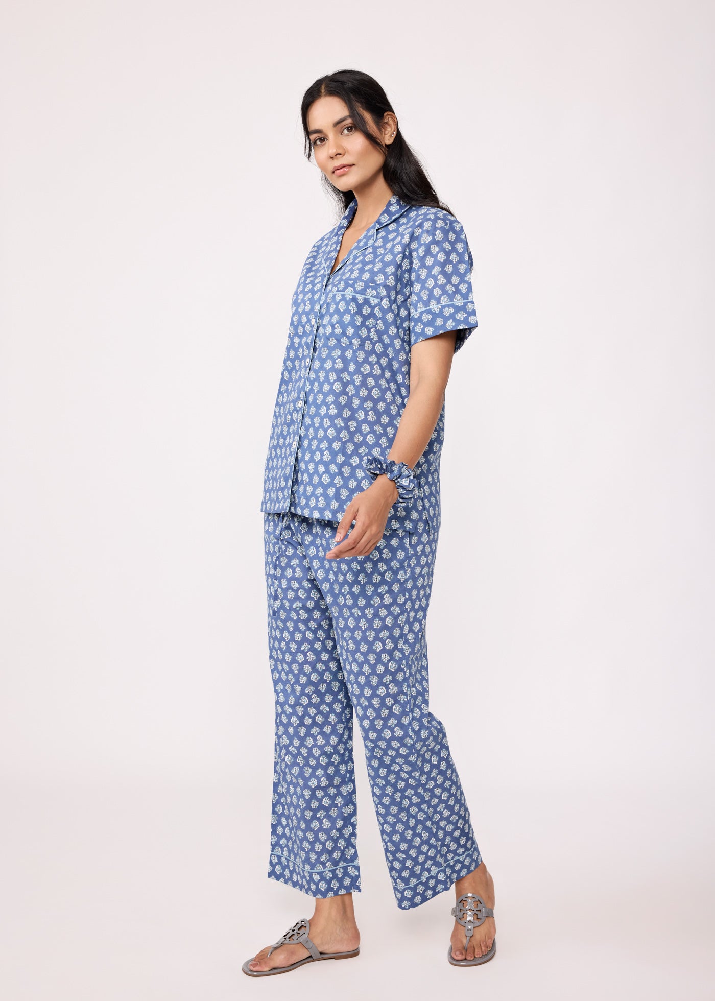 Women Sleepwear Night Suit Set-Blue