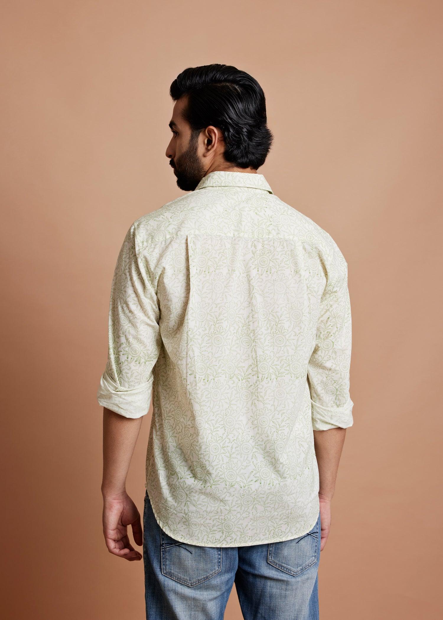 Crème Green Regular Cotton Full Sleeve Shirt Ratan Texprocess Pvt. Ltd