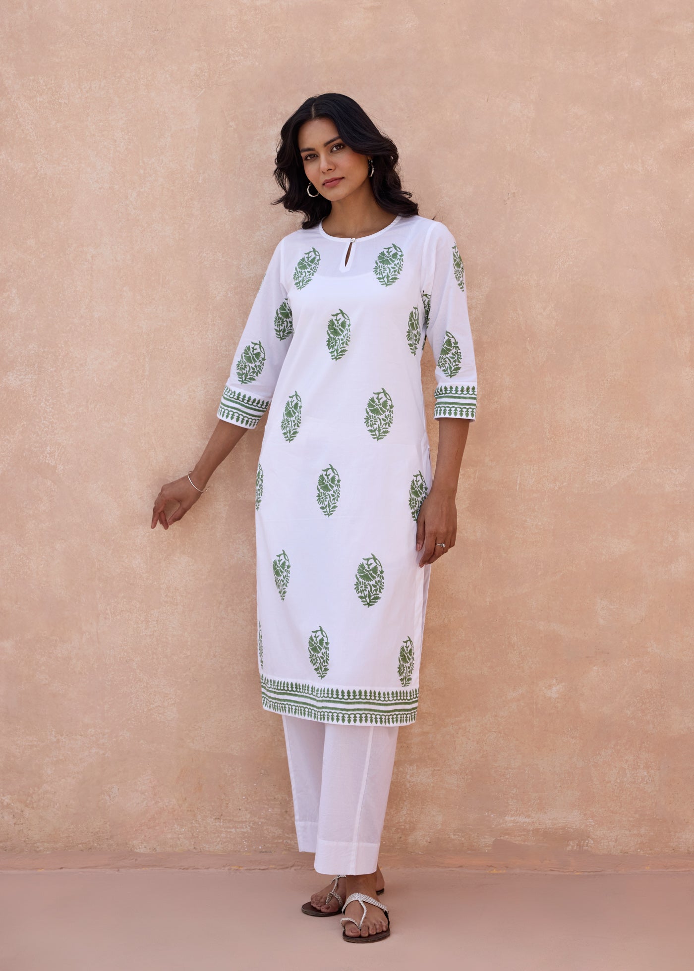 Printed Regular Kurta - White/Green