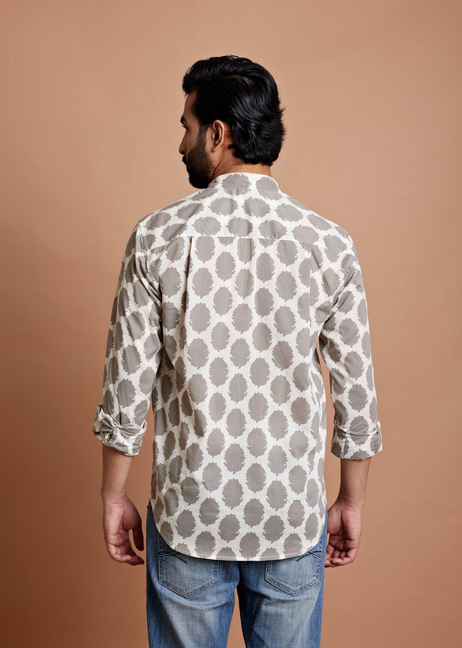 Cream & Grey Regular Cotton Full Sleeve Shirt Ratan Texprocess Pvt. Ltd