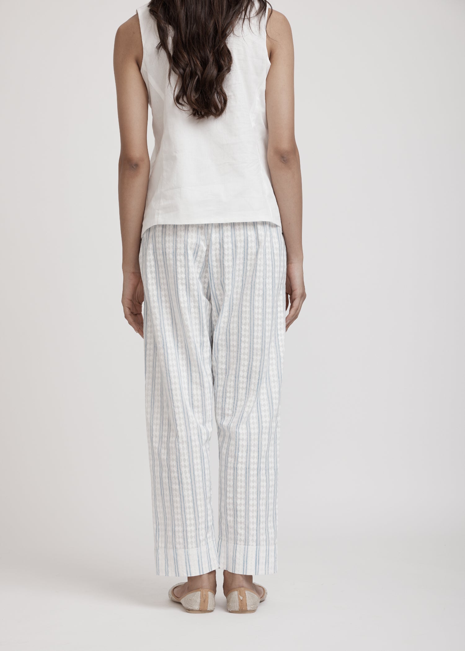 Tapered Pant White/Blue Cotton Pant Ratan Jaipur