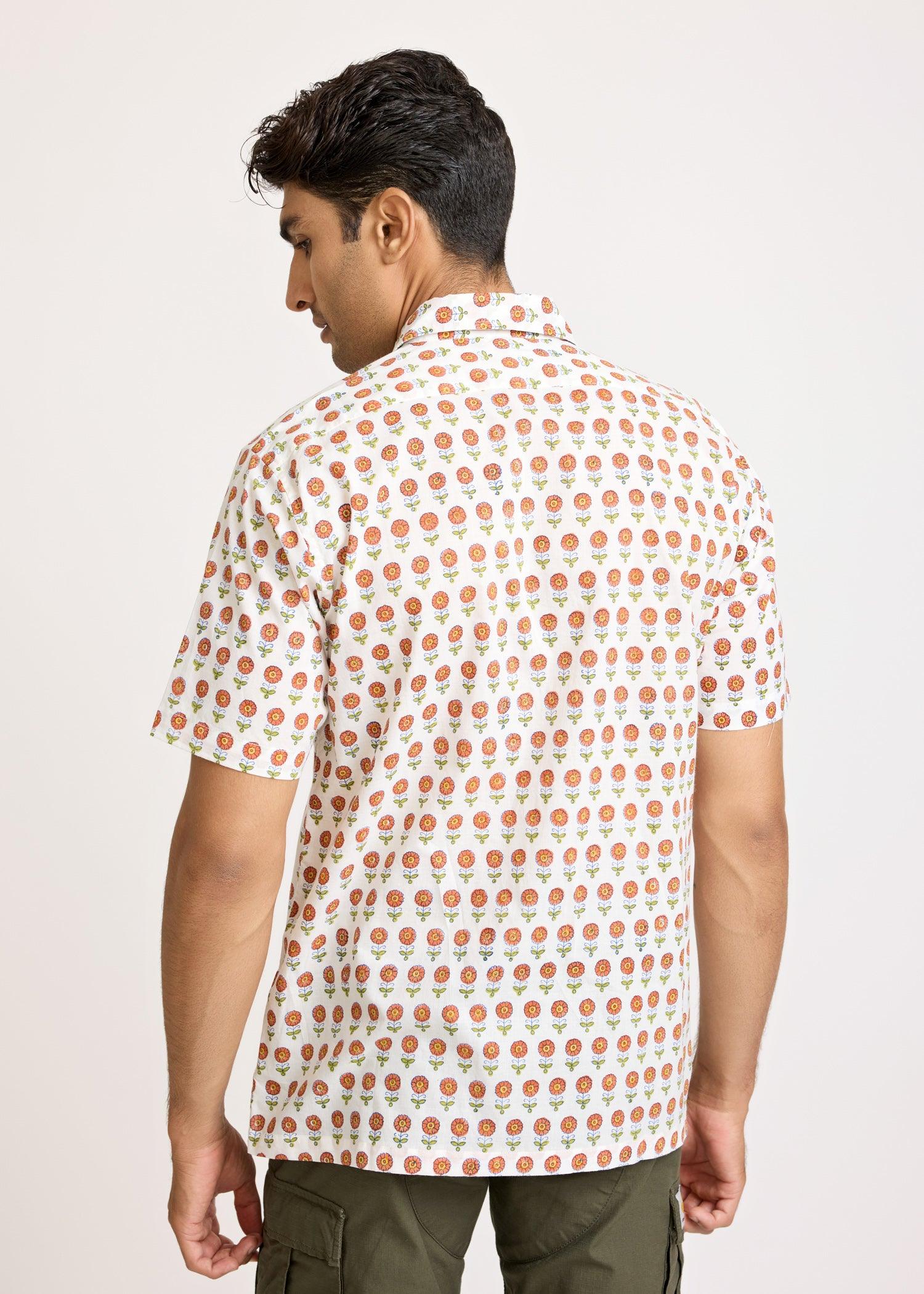 White & Orange Cotton Half Sleeve Shirt Ratan Texprocess Pvt. Ltd