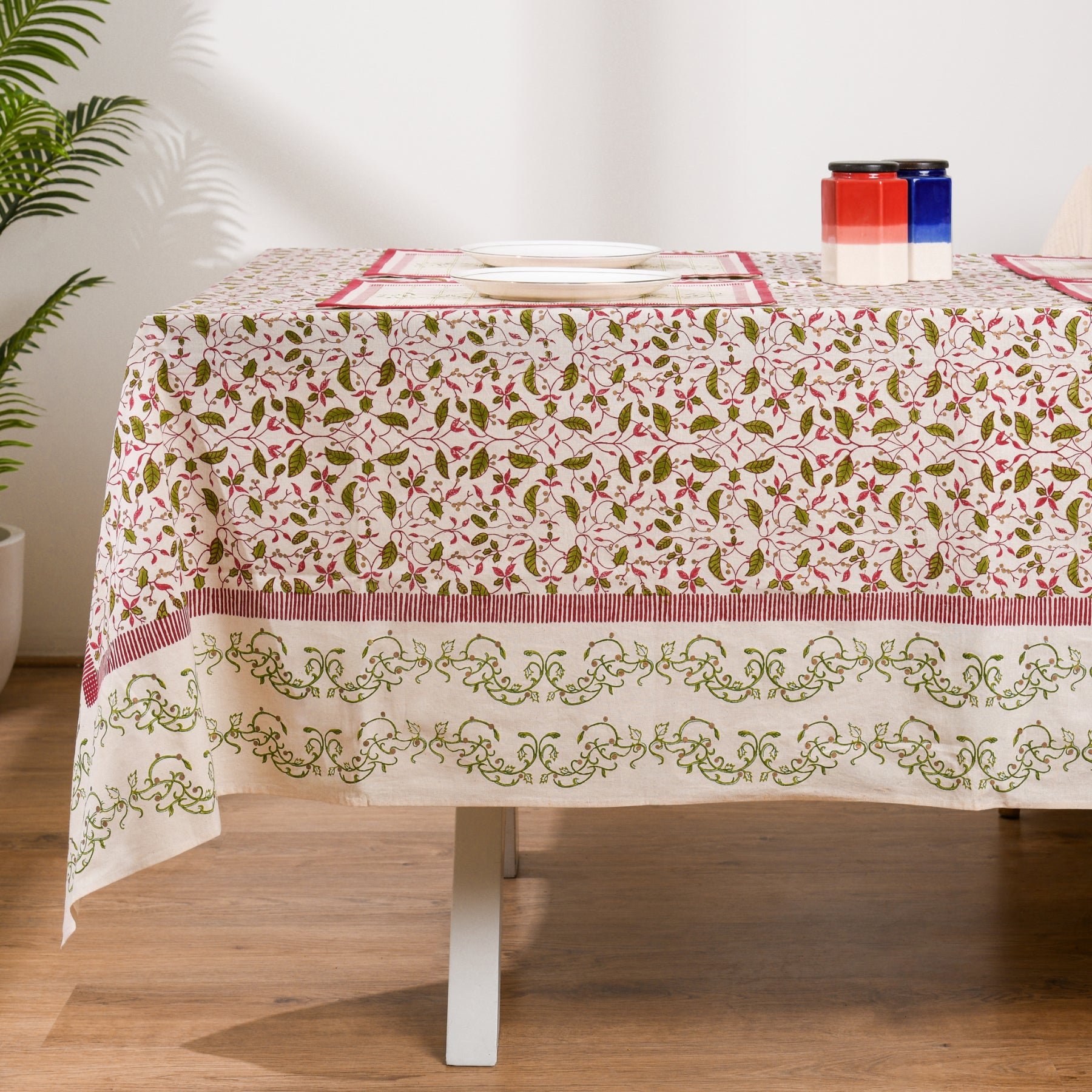 Winter Wonderland Table Cover-Maroon Green Ratan Texprocess Pvt. Ltd