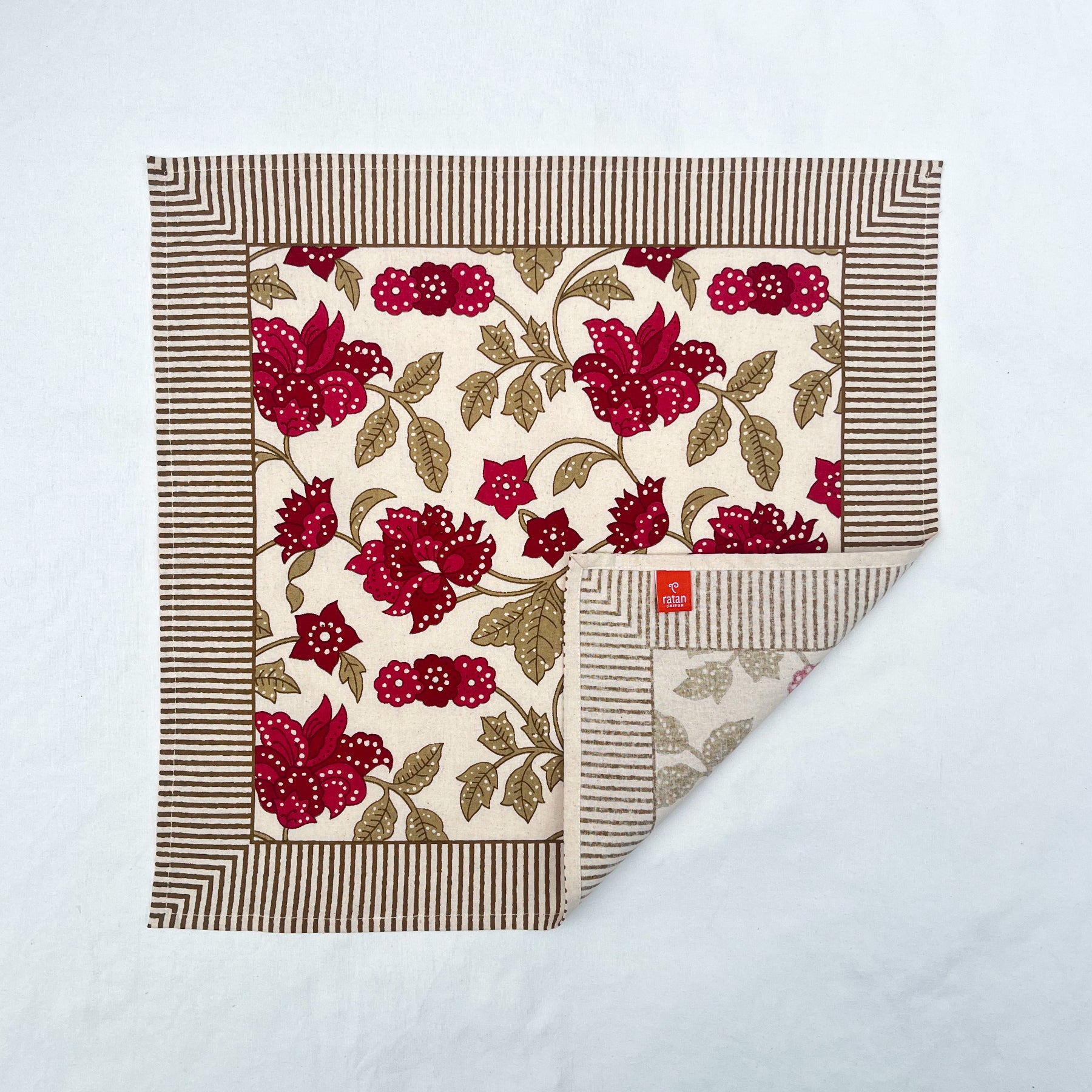 Red-Beige Flower Napkin- Set of 6