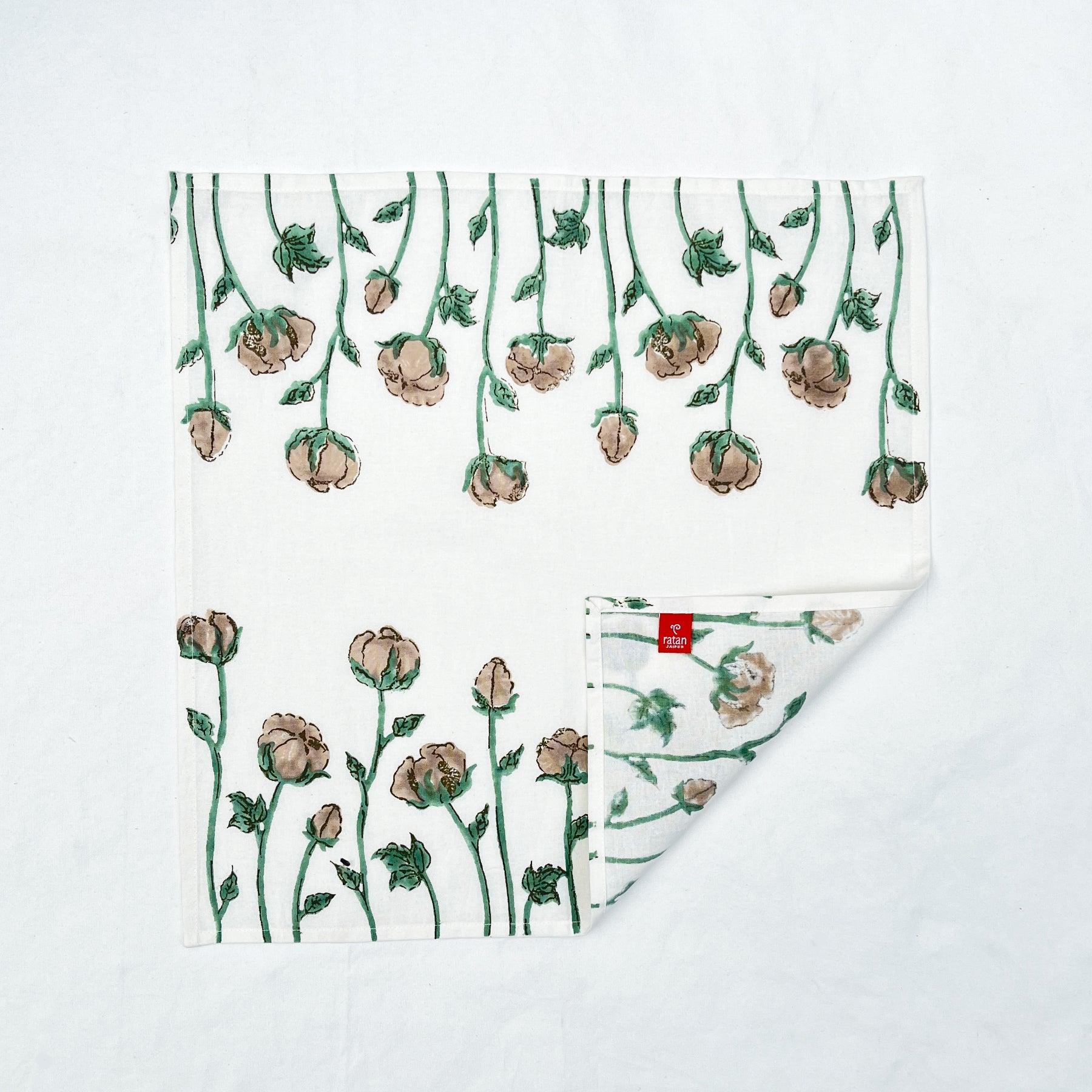 Beige-Green Flower Napkin- Set of 6