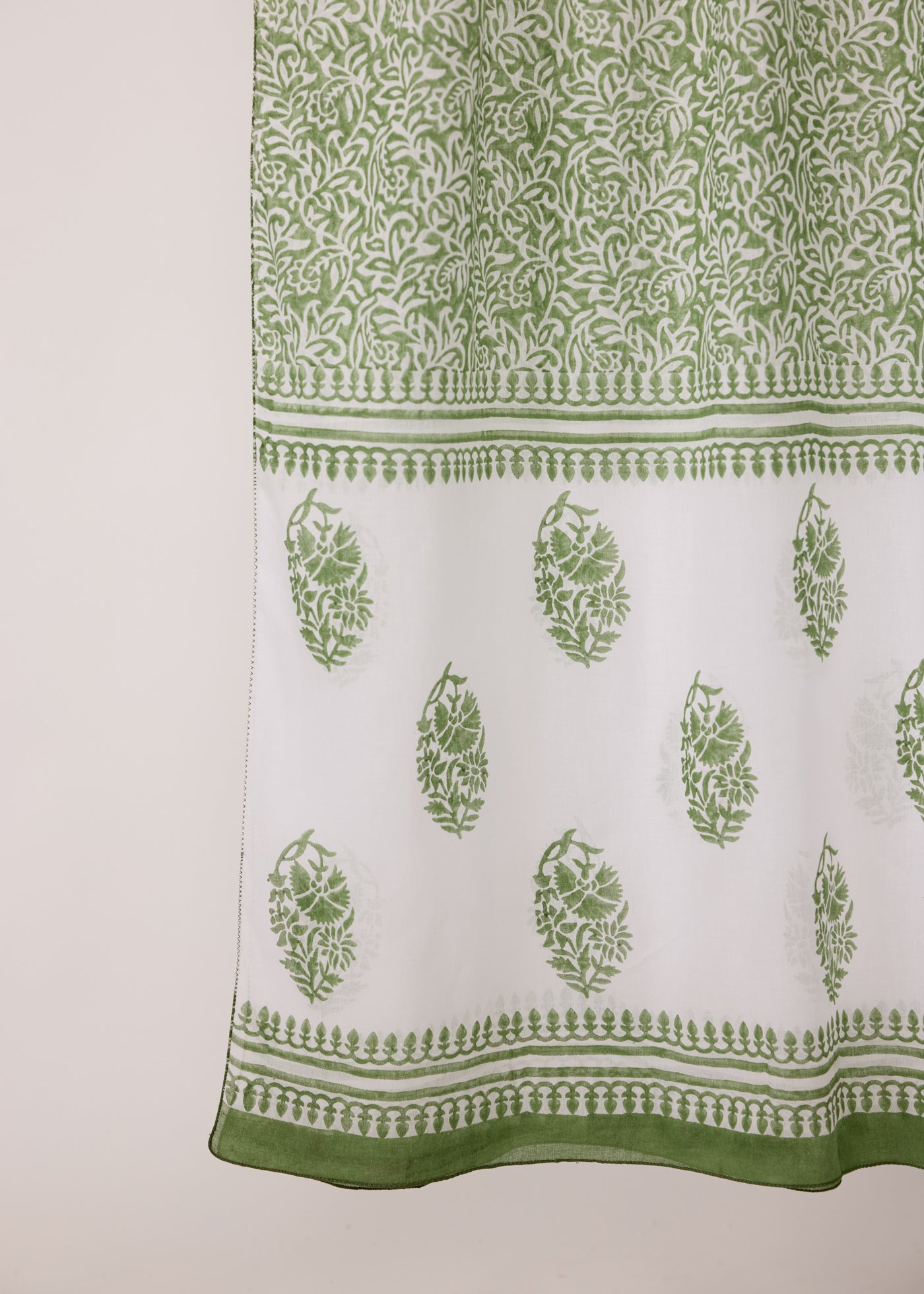 Block Printed Cotton Dupatta - Green