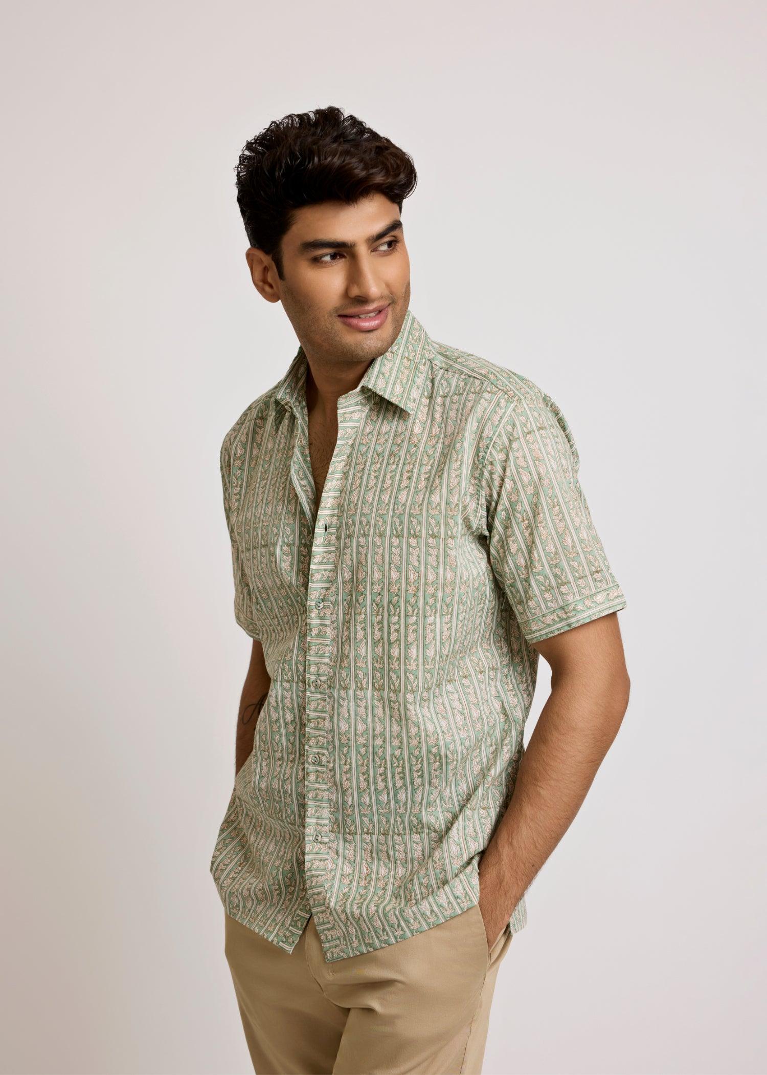 Turf Green Cotton Half Sleeve Shirt Ratan Texprocess Pvt. Ltd