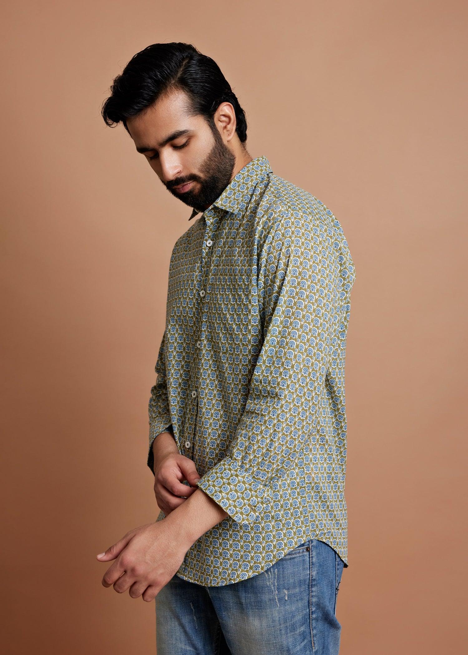 Meadow Green Regular Cotton Full Sleeve Shirt Ratan Texprocess Pvt. Ltd