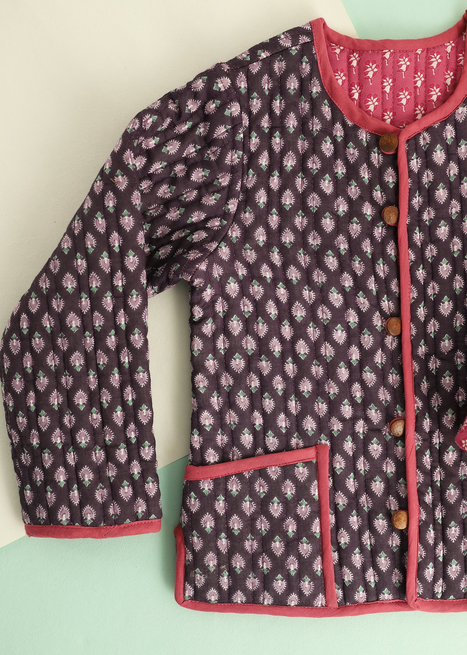 Blue-Red Floret Quilted Cotton Reversible Coat Unisex (0-7 Years) (Copy) Ratan Jaipur