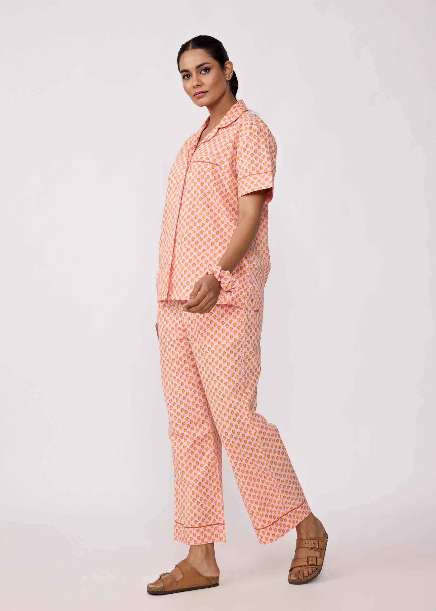 Women Sleepwear Night Suit Set-Pink/Orange