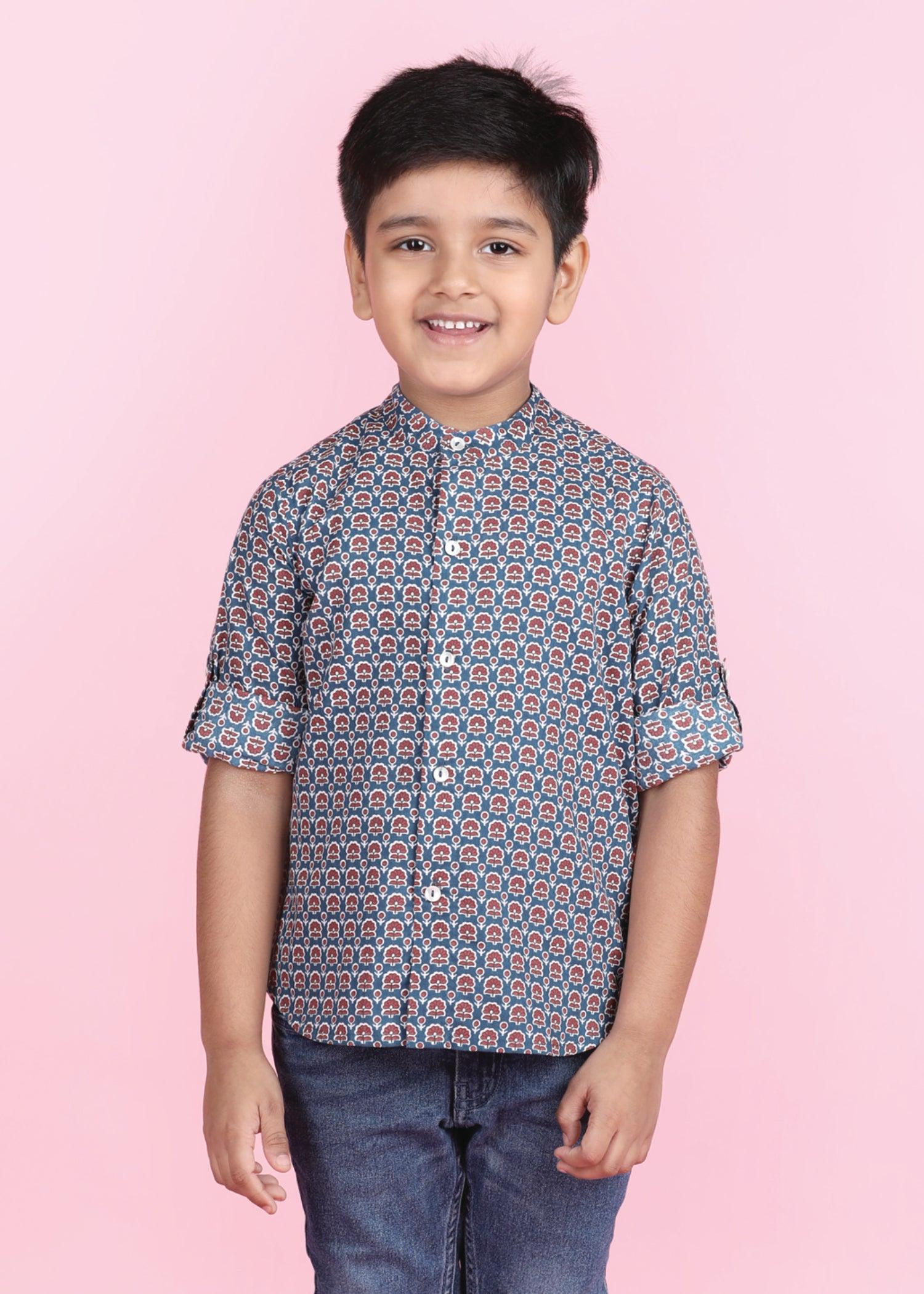 Zinnia Blue Cotton Full Sleeves Shirt Boy (6 Months -12 Years) Ratan Texprocess Pvt. Ltd