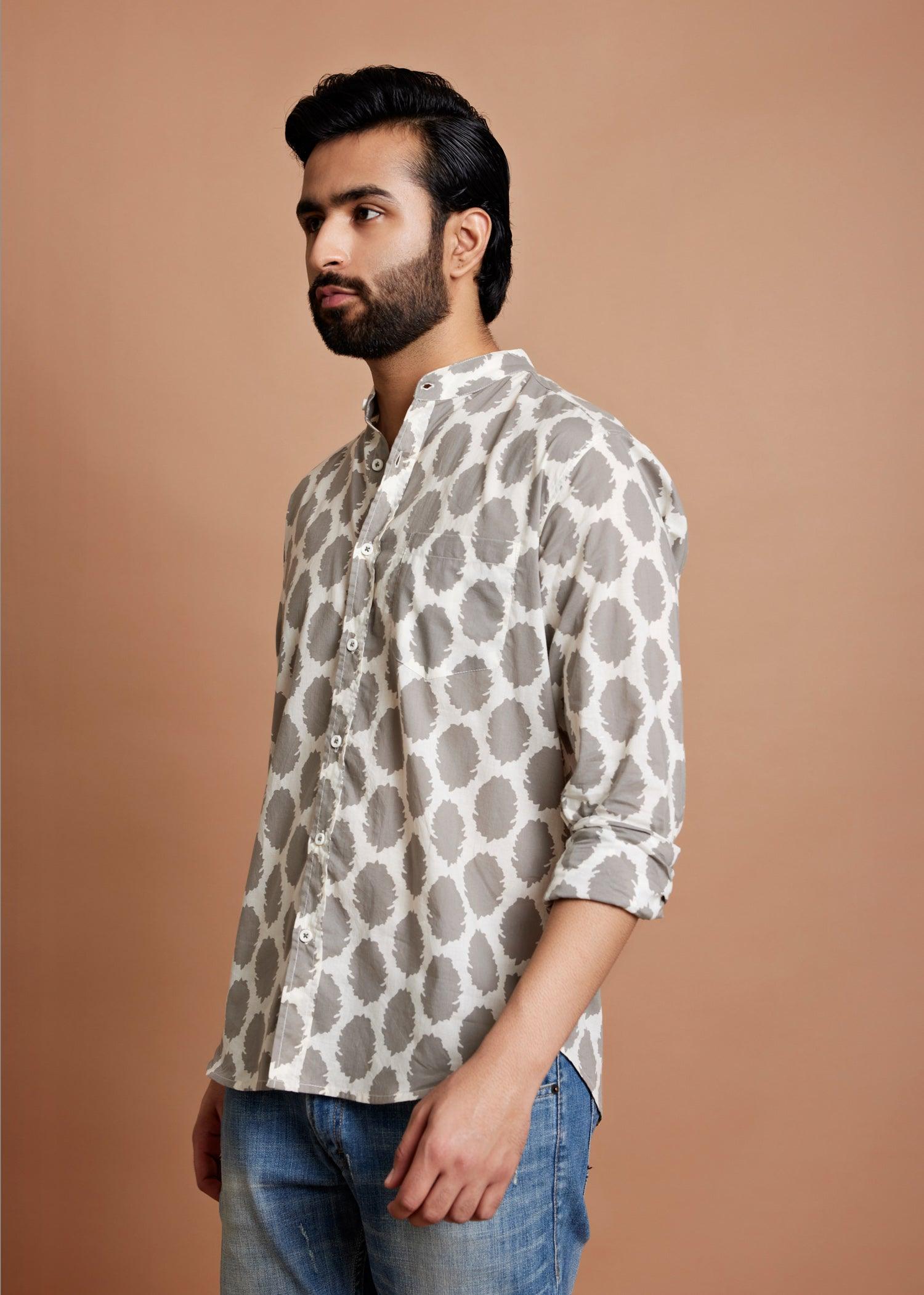 Cream & Grey Regular Cotton Full Sleeve Shirt Ratan Texprocess Pvt. Ltd