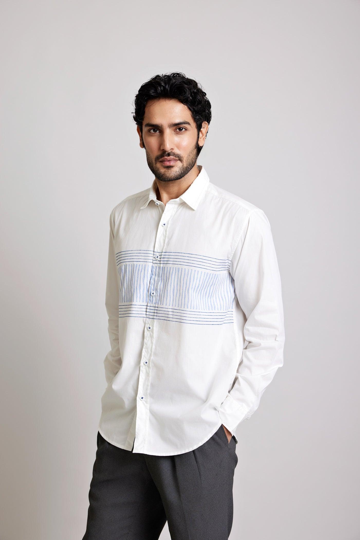 White & Blue Regular Cotton Full Sleeve Shirt Ratan Texprocess Pvt. Ltd