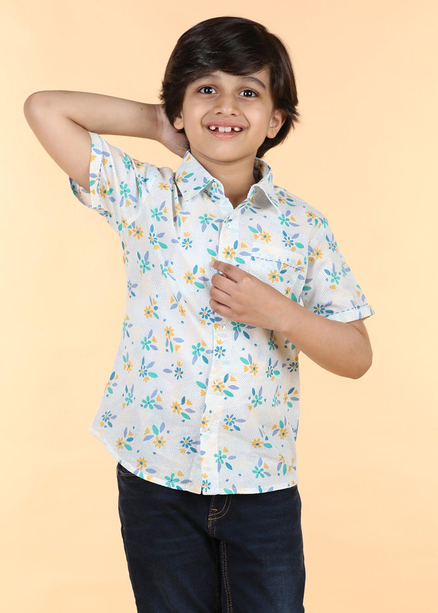 Blue Green Cotton Half Sleeve Round Hem Shirt Boys (6 Months -12 Yrs) Ratan Texprocess Pvt. Ltd