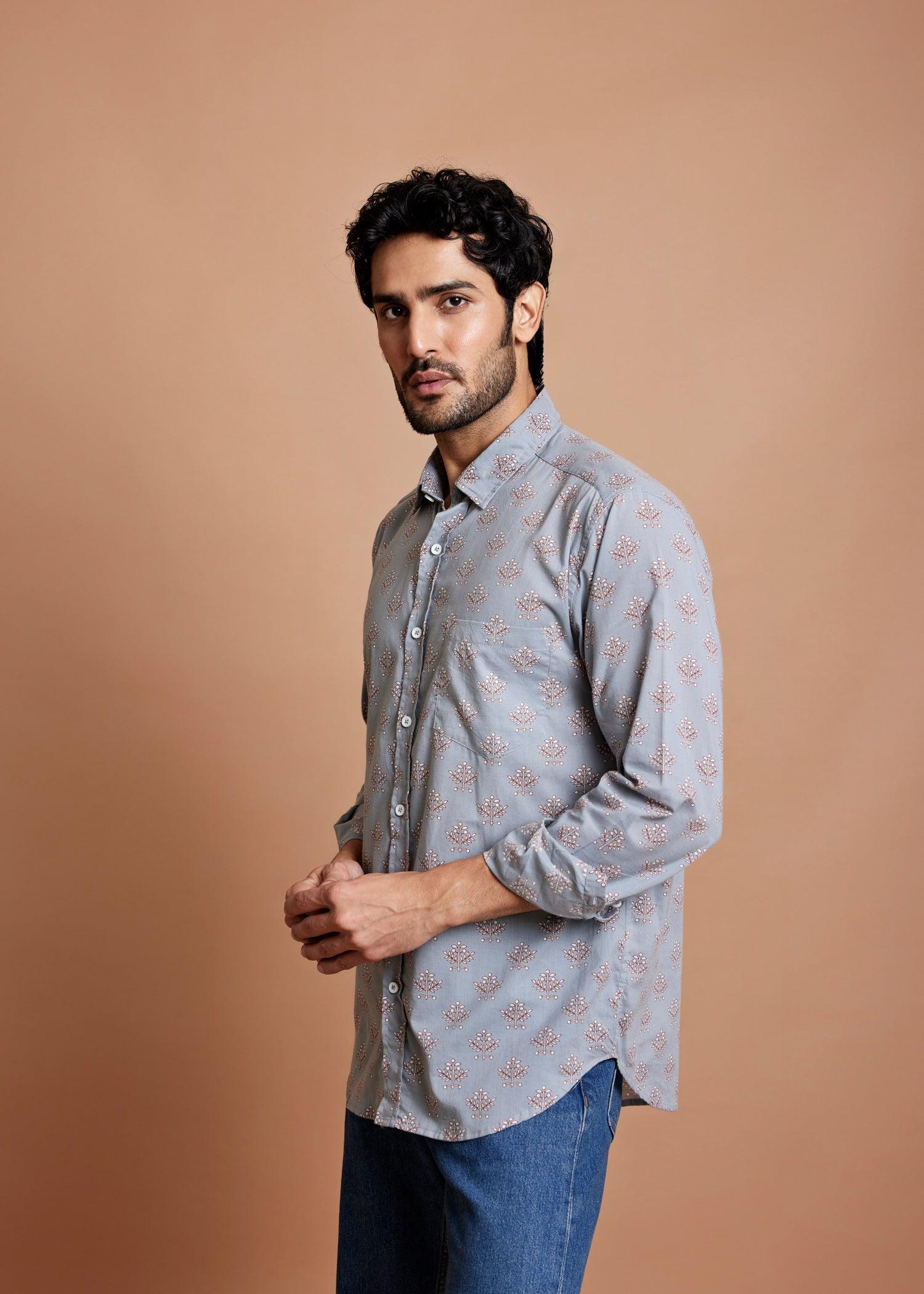 Light Grey Regular Cotton Full Sleeve Shirt Ratan Texprocess Pvt. Ltd