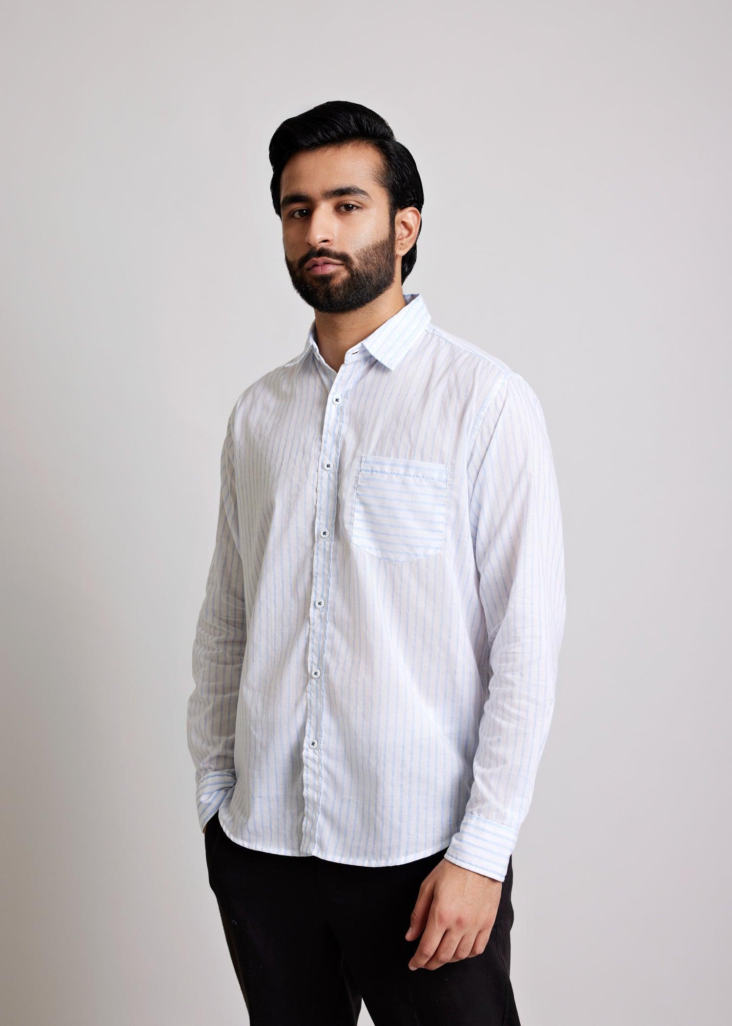 Sky Blue Regular Cotton Full Sleeve Shirt Ratan Texprocess Pvt. Ltd