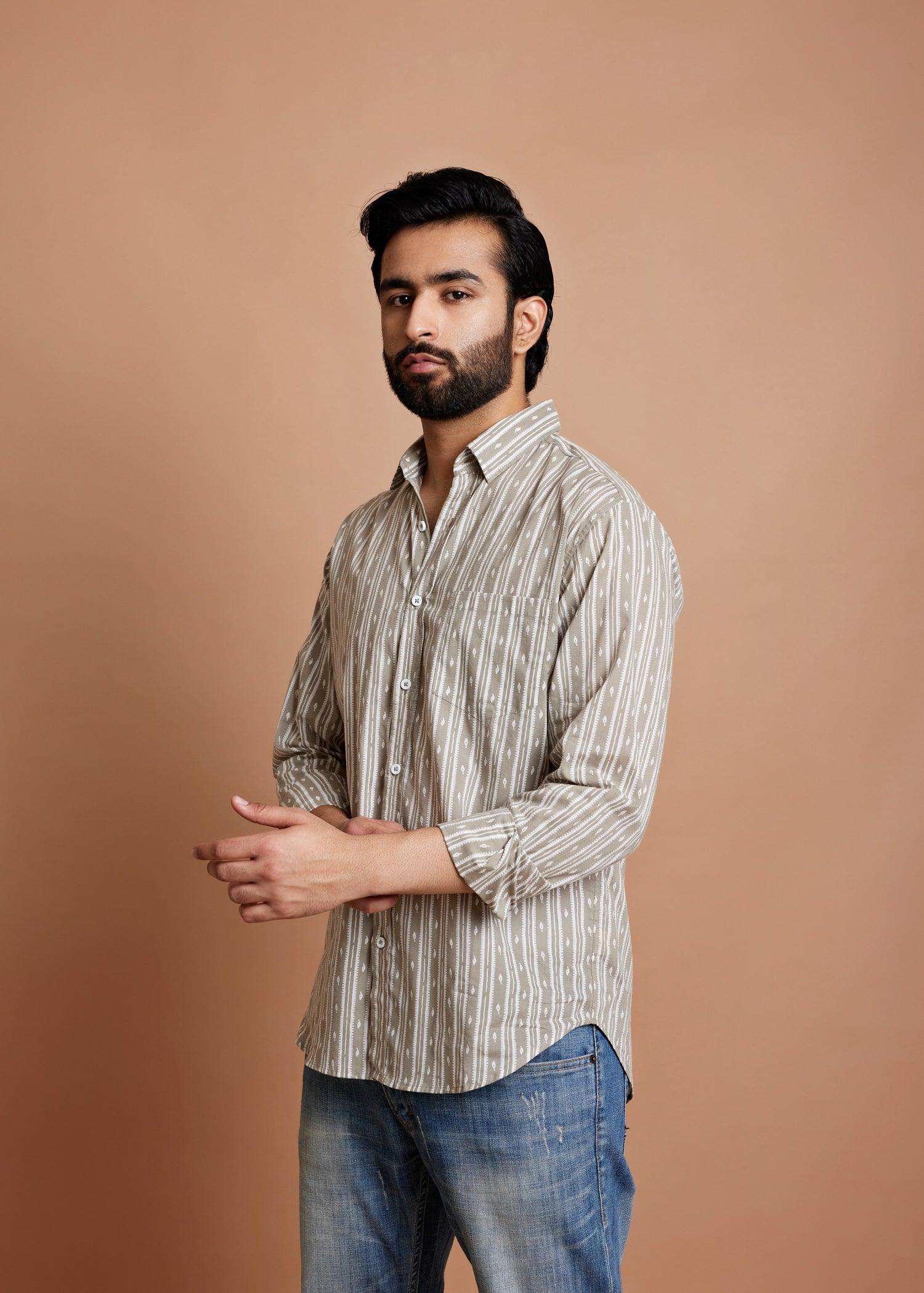 Grey Regular Cotton Full Sleeve Shirt Ratan Texprocess Pvt. Ltd