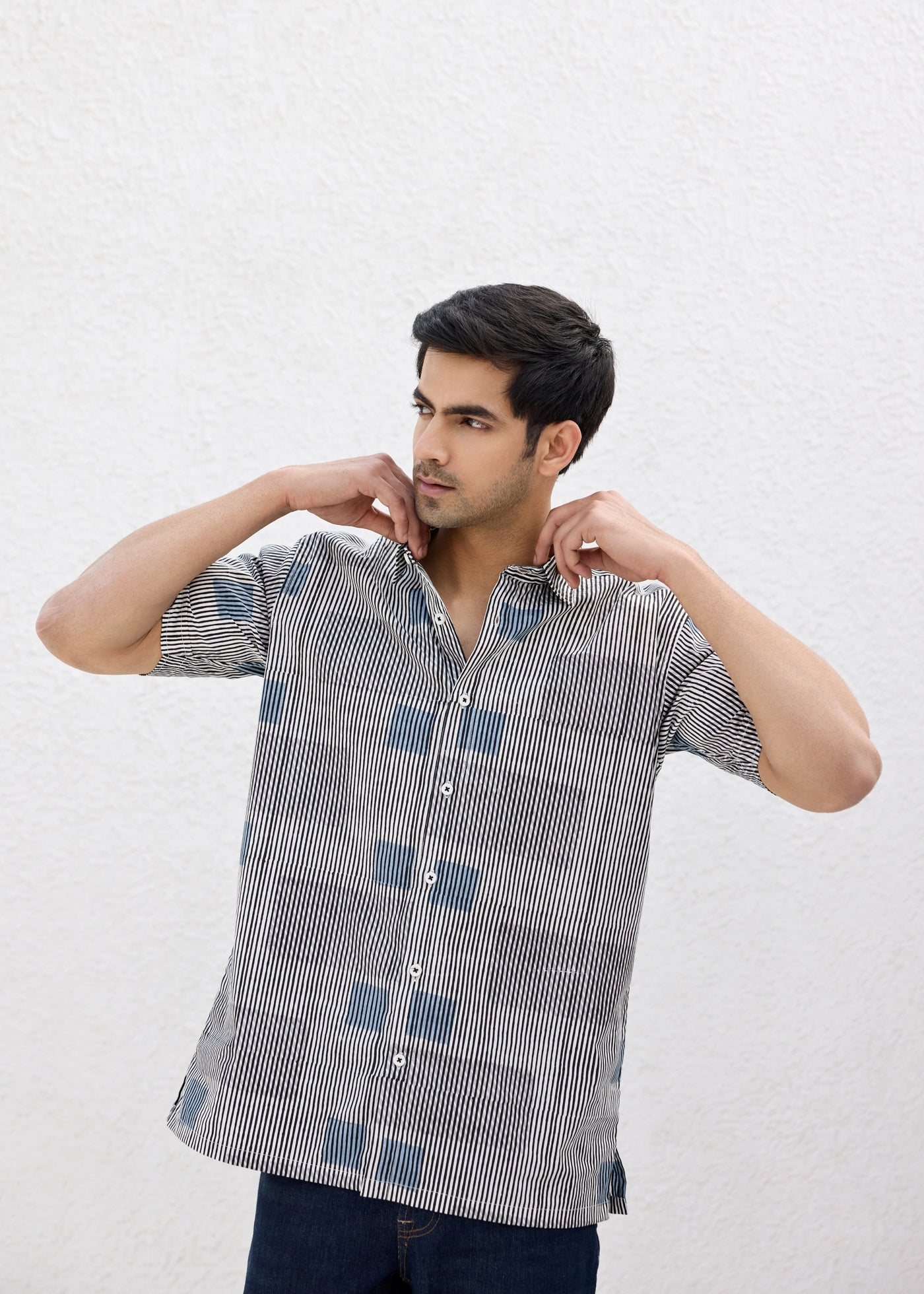 Half Sleeves Shirt-Grey/Blue