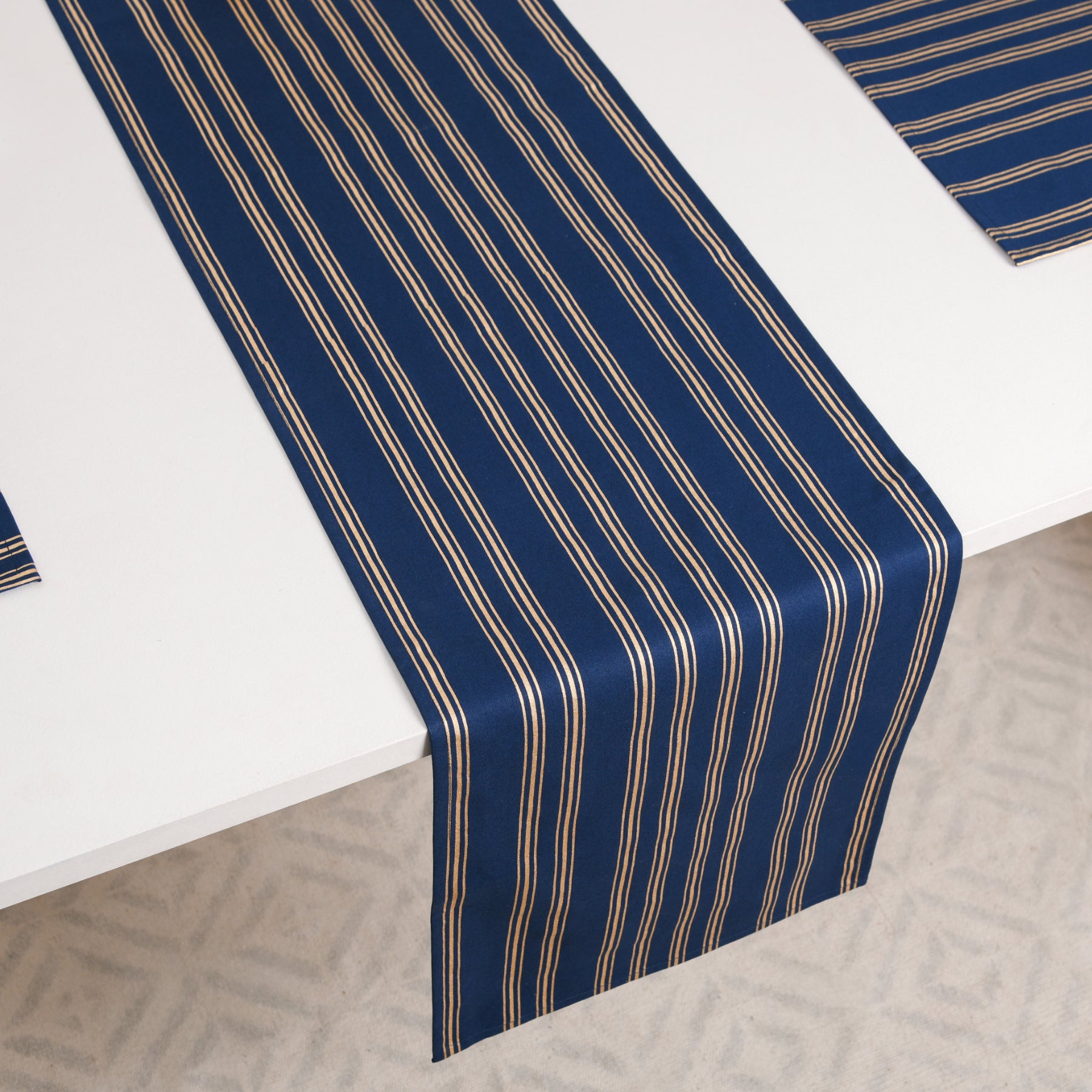 Linear Stripe Blue-Gold Runner Ratan Texprocess Pvt. Ltd