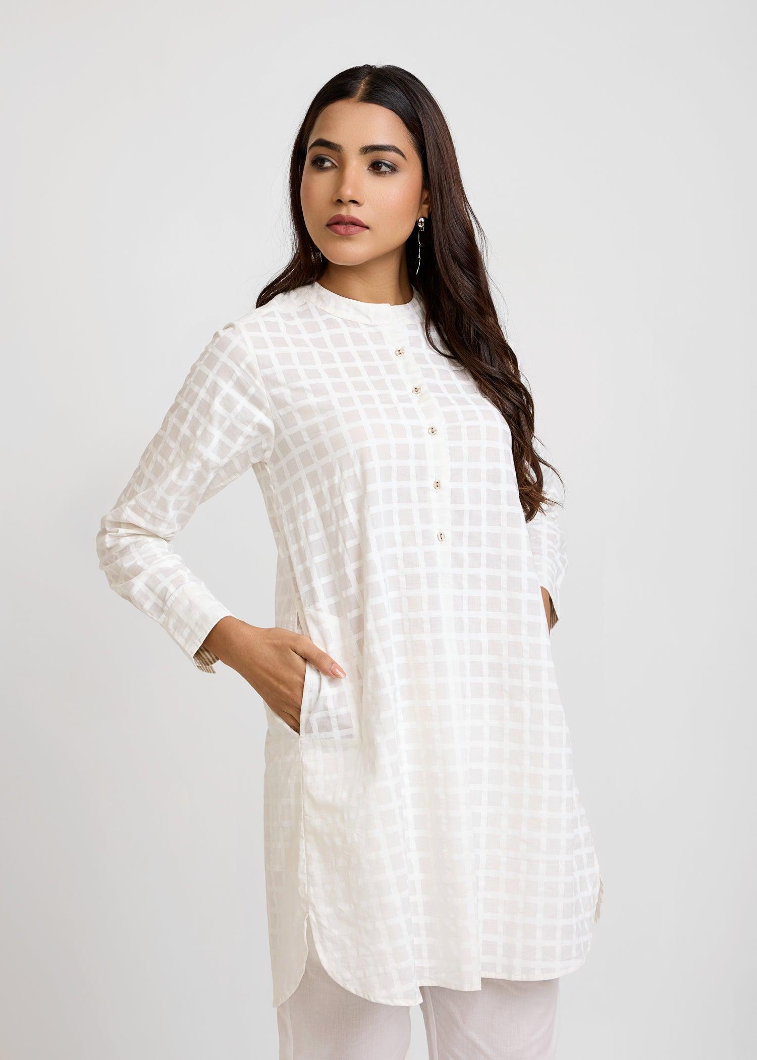 White & Beige Summer Tunic Ratan Jaipur