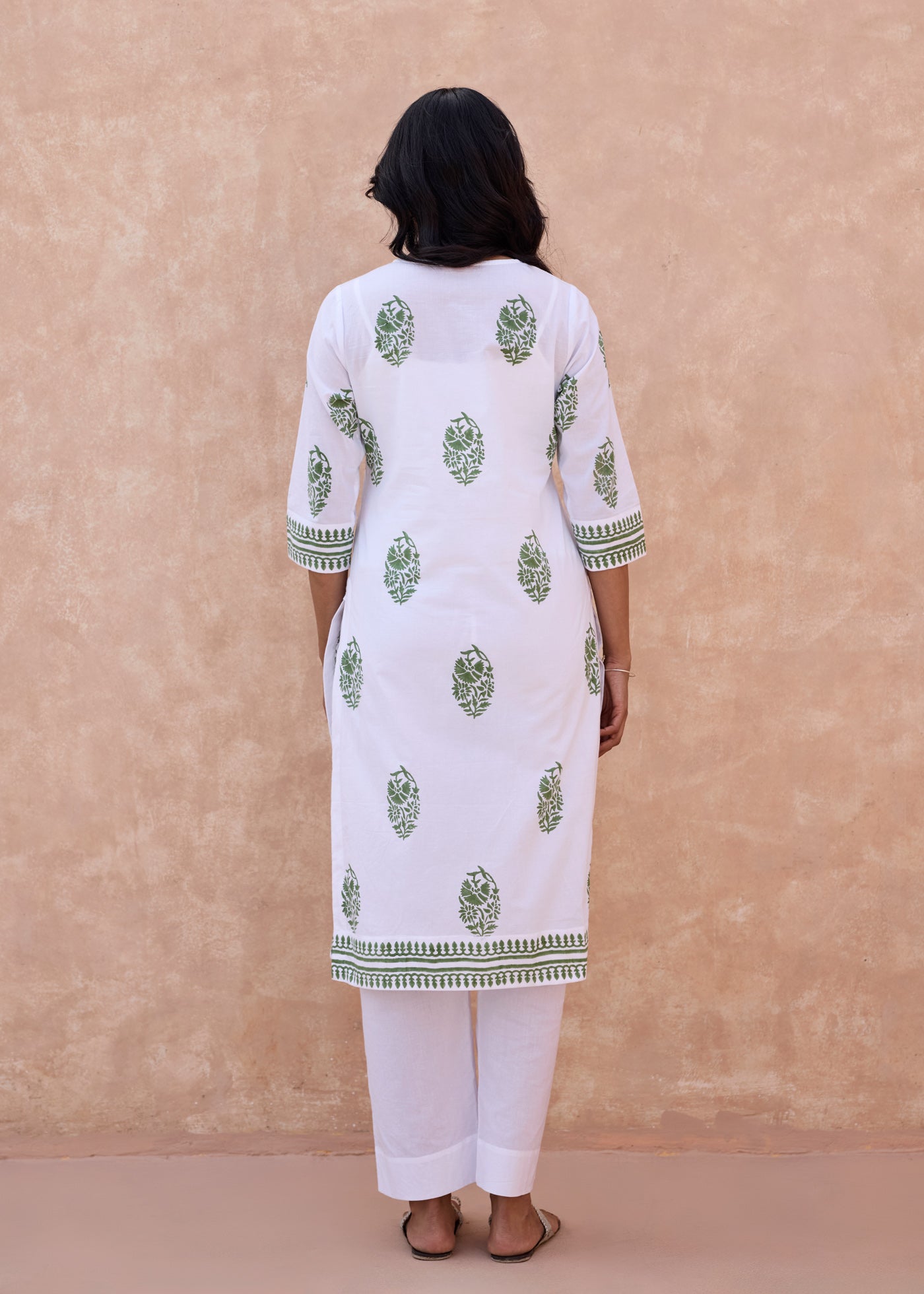 Printed Regular Kurta - White/Green