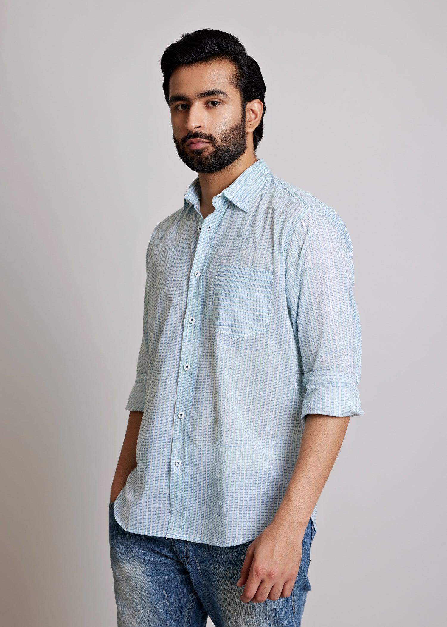 Green & Blue Regular Cotton Full Sleeve Shirt Ratan Texprocess Pvt. Ltd