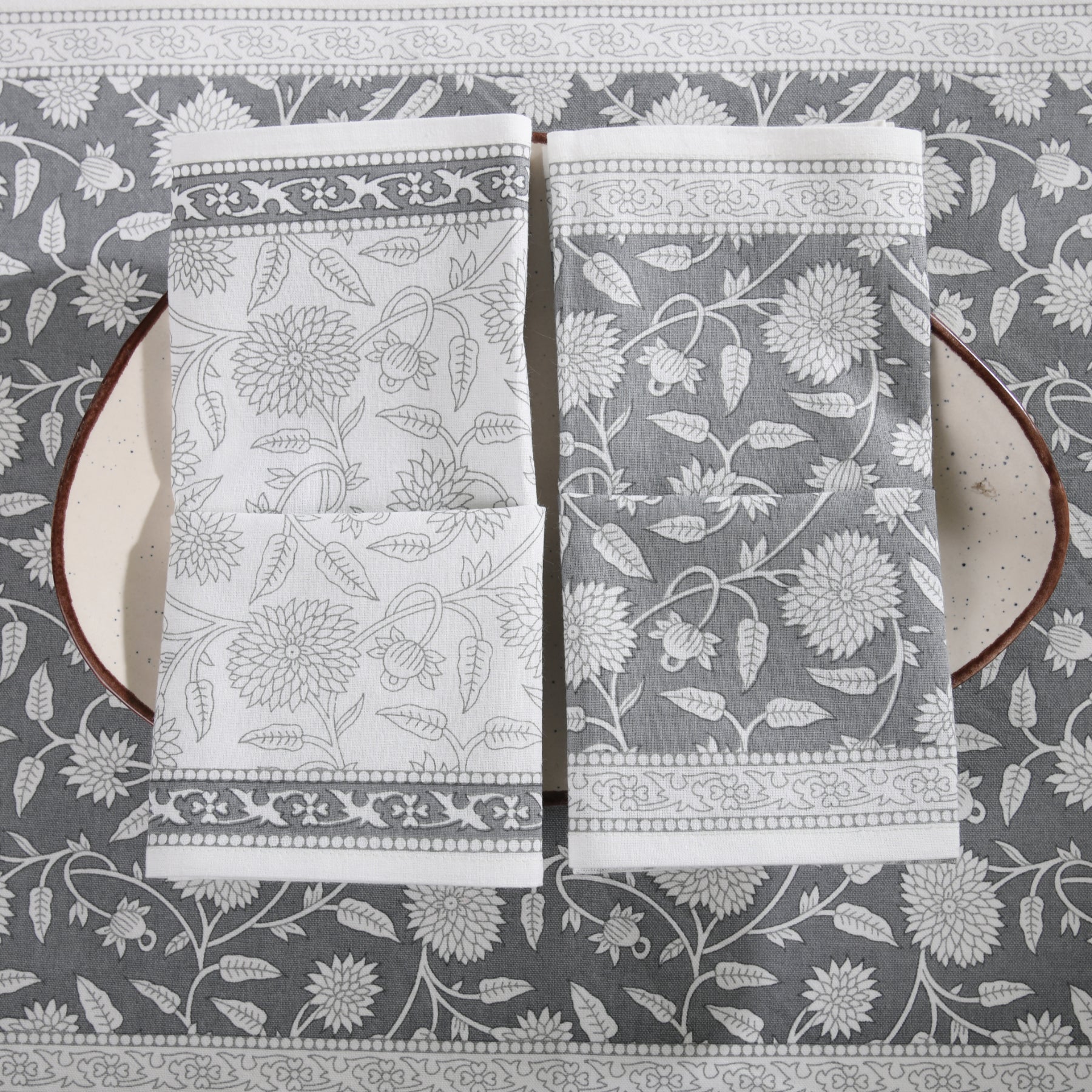 Flower Grey Napkin Set - 6 pieces Ratan Texprocess Pvt. Ltd