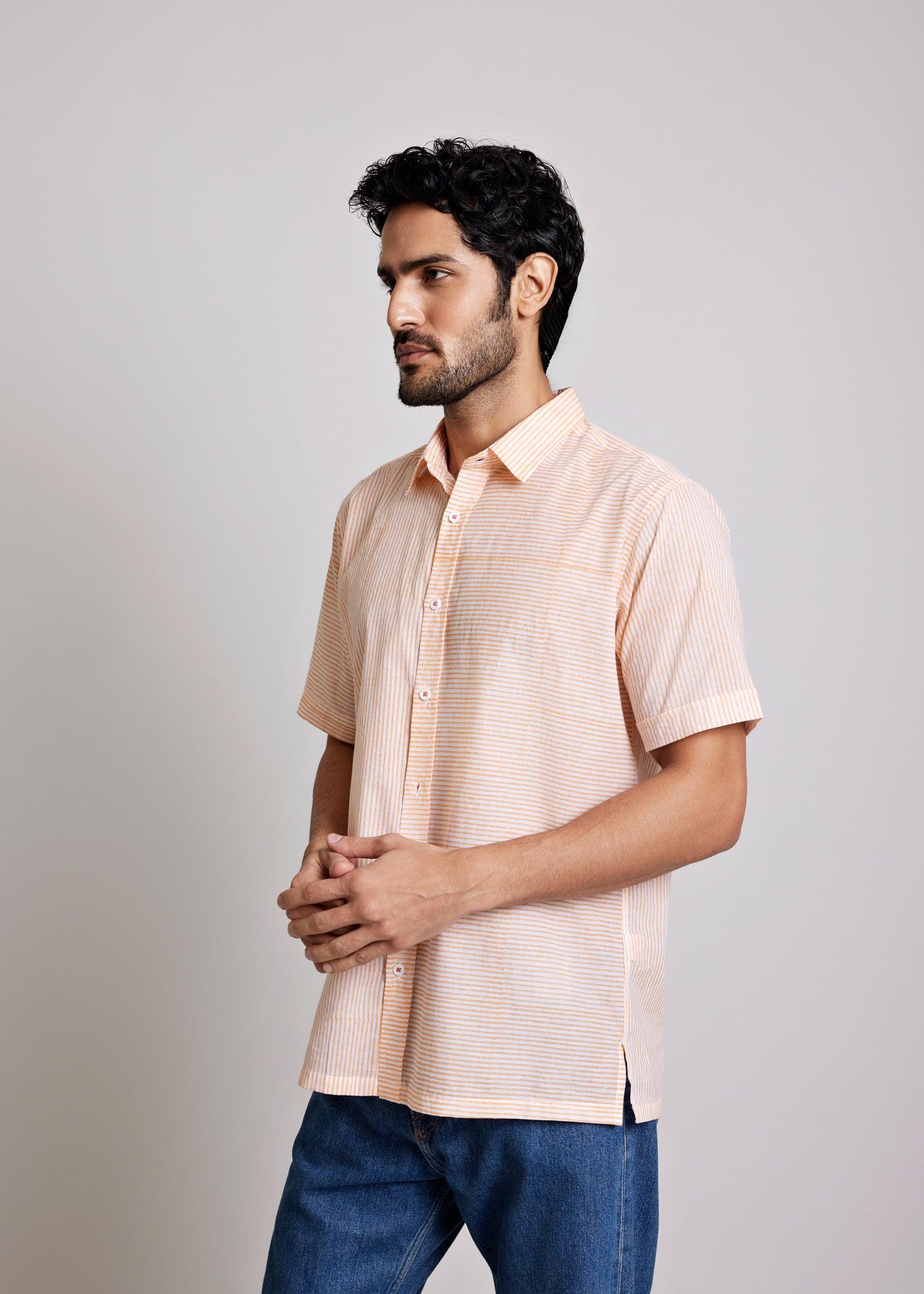 Orange Regular Cotton Half Sleeve Shirt Ratan Texprocess Pvt. Ltd