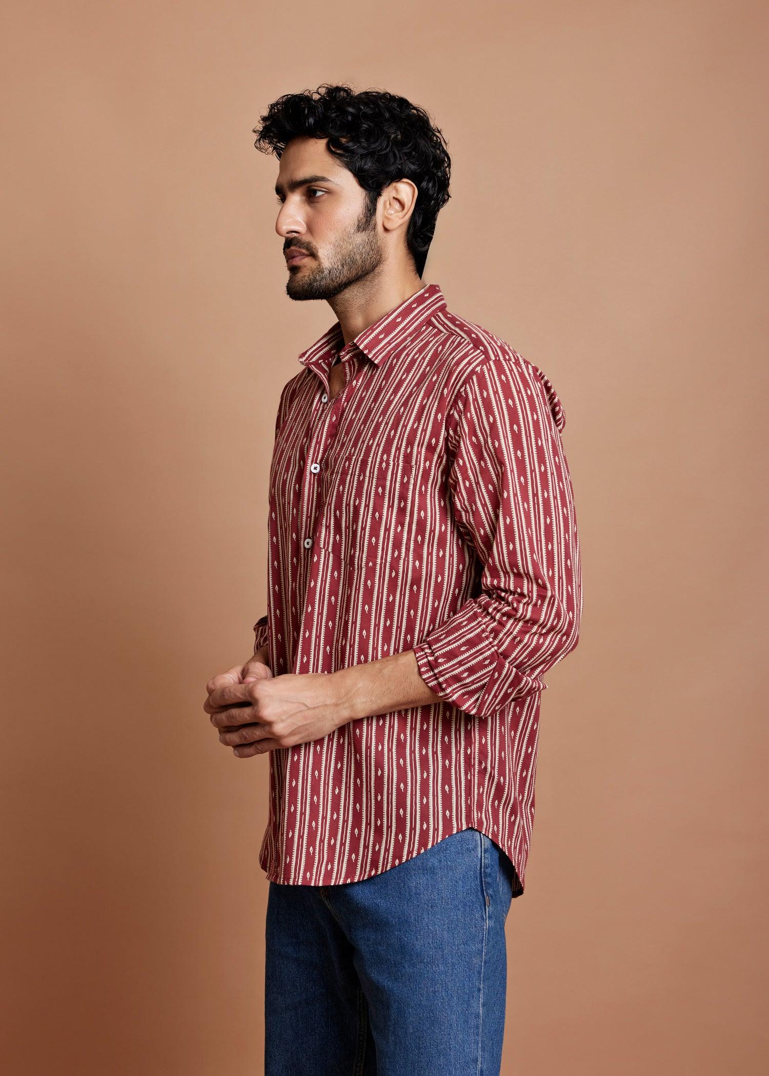 Maroon Regular Cotton Full Sleeve Shirt Ratan Texprocess Pvt. Ltd